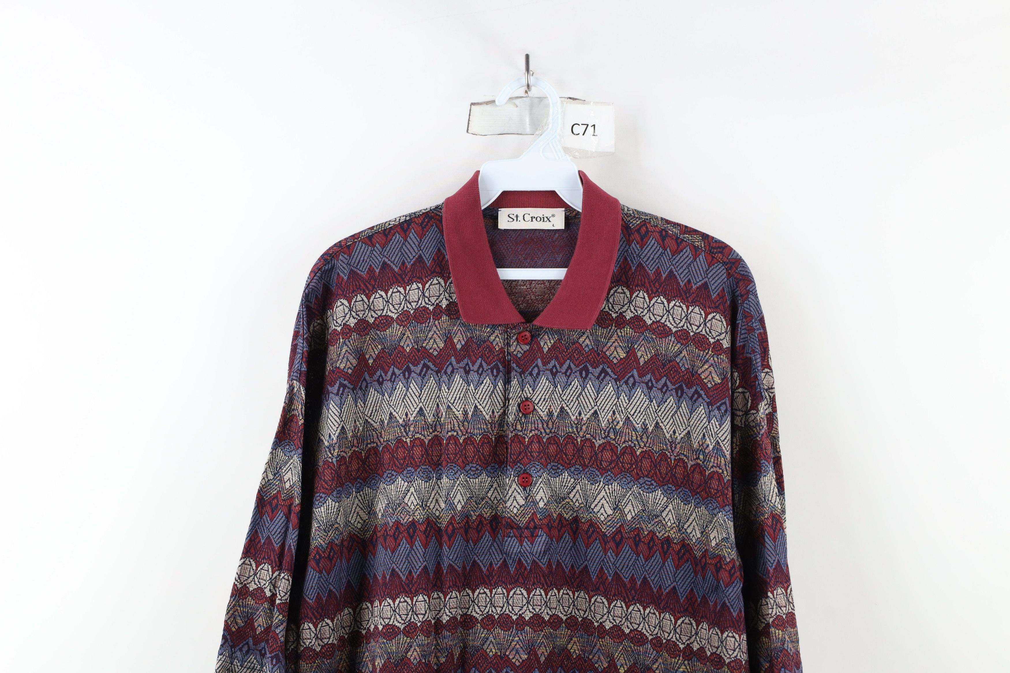 St. Croix × Vintage Vintage 90s St Croix Coogi Style Geometric Knit Polo Shirt Size US L / EU 52-54 / 3 - 2 Thumbnail
