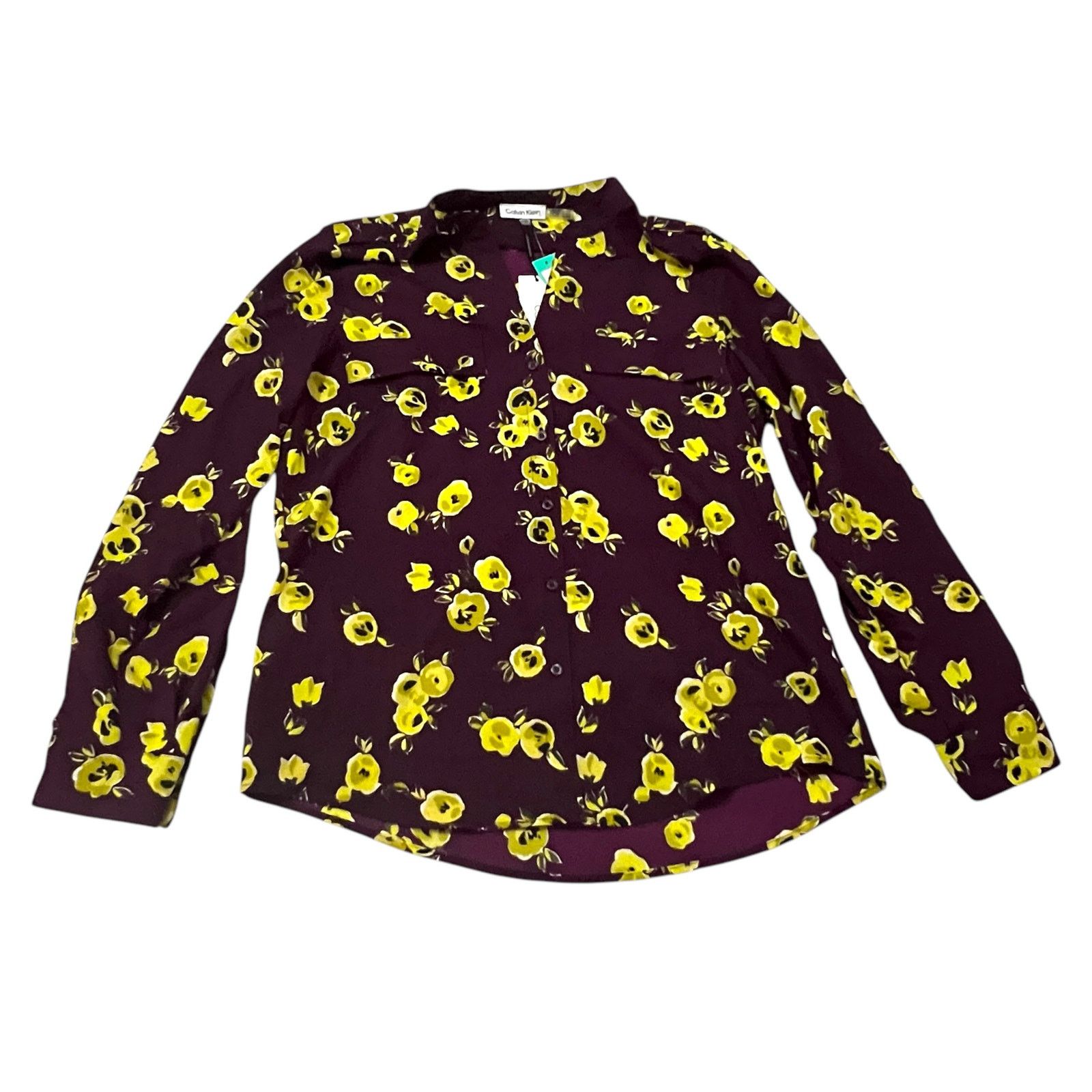 Calvin Klein Printed Roll Tab Sleeve Blouse - Stitch Fix Button Up Top Size M / US 6-8 / IT 42-44 - 13 Thumbnail