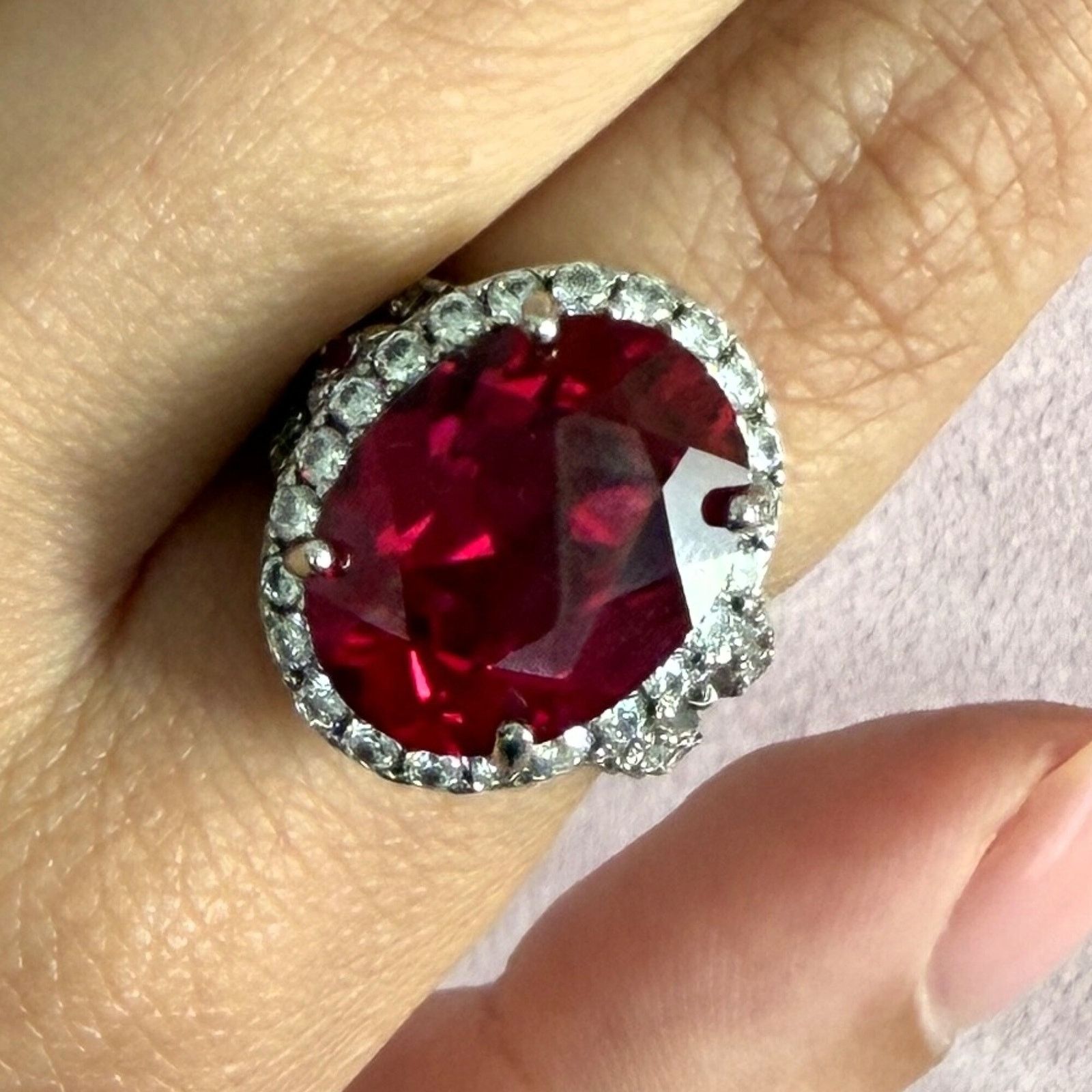 Sterling Silver sterling silver ruby & cz halo cocktail ring size 6.5 Size ONE SIZE - 1 Thumbnail