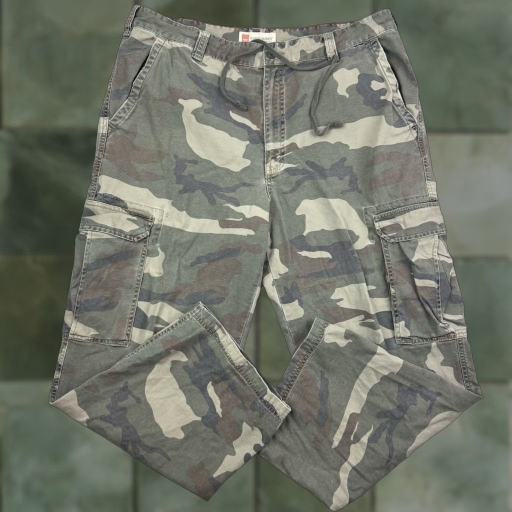 VINTAGE Mossimo Camo Cargo Pants Men Adult 40x30 Baggy Relaxed Drawstring 90s Hipster Grunge Army Punk Camouflage Casual