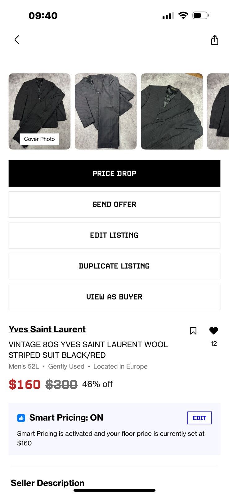 Vintage Bundle X2 Yves Saint Lauren Suit Size 54R - 2 Thumbnail