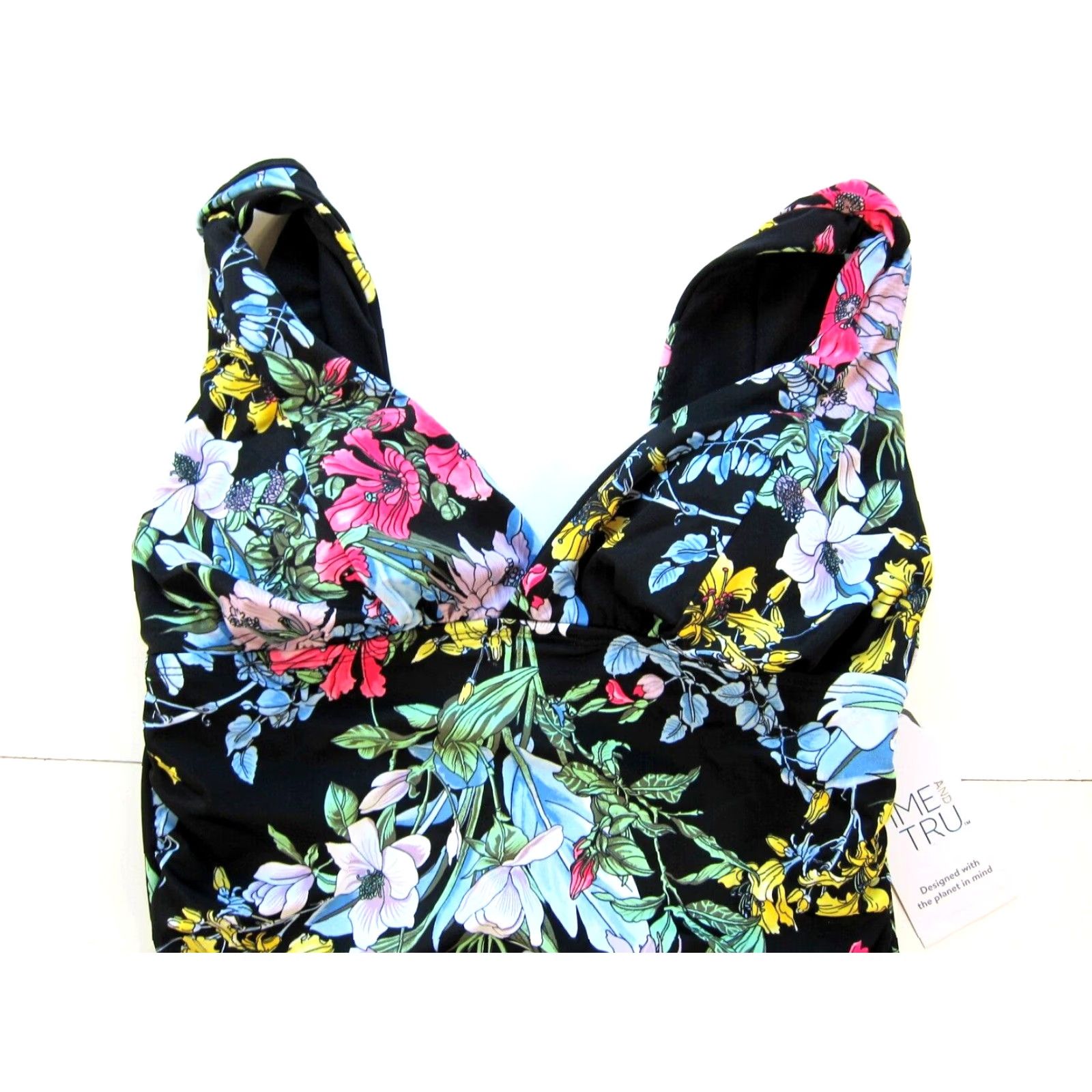 Vintage NWT Time And True Black Pink Floral Full Seat Cover Slim One Piece Swimsuit L Size ONE SIZE - 4 Thumbnail