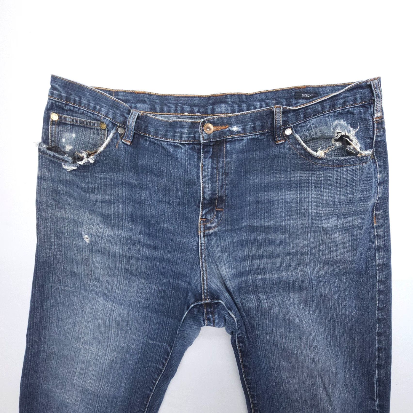 Calvin Klein VINTAGE Calvin Klein Slouchy Jeans Mens 40 x 31" Dark Distressed Worn-in Baggy Denim Jeans 90s American Size US 40 / EU 56 - 5 Thumbnail
