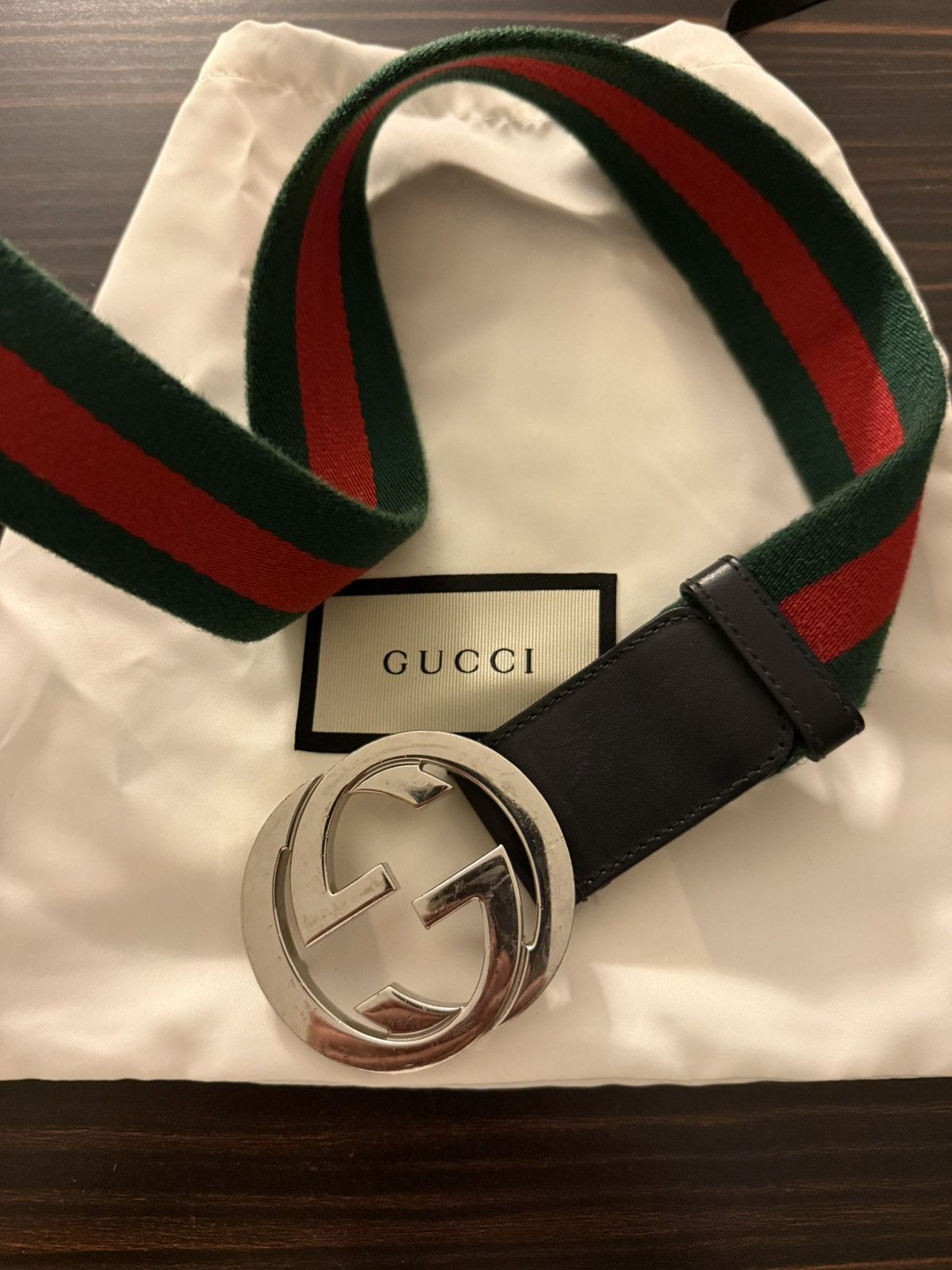 Gucci Gucci GG belt green/red 85 cm Size 34 - 1 Thumbnail