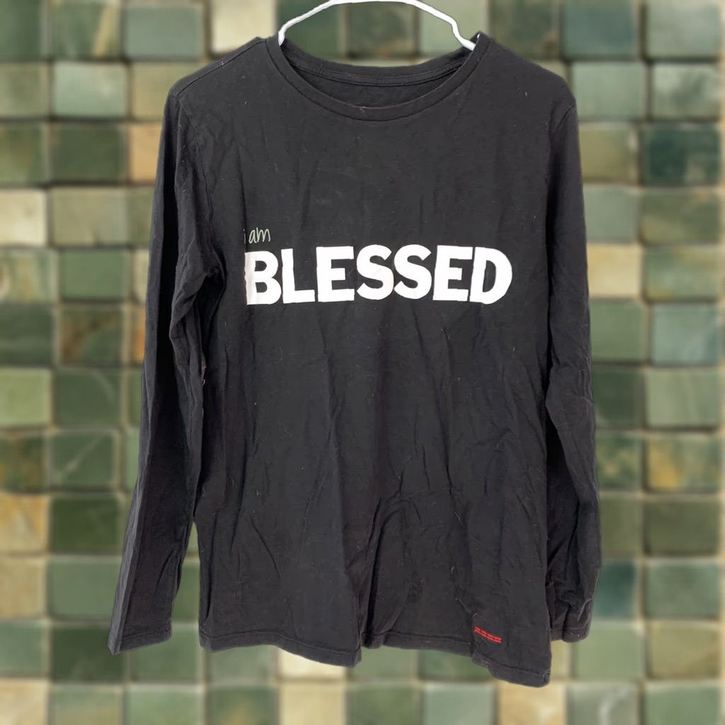 Vintage VINTAGE Peace Love World Women's T-Shirt Black Long Sleeve I Am Blessed Patch XS Size XS / US 0-2 / IT 36-38 - 1 Thumbnail