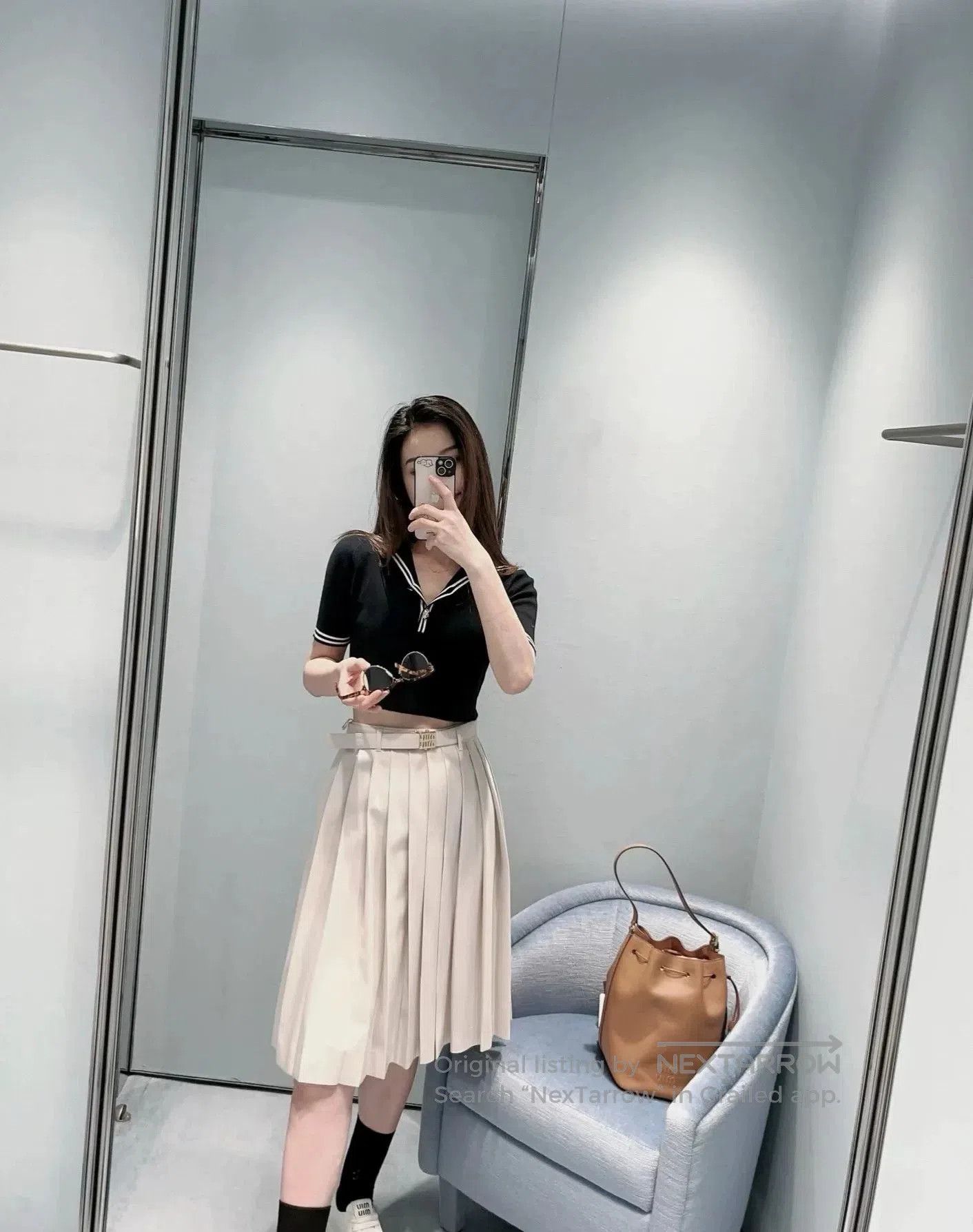Miu Miu navy cropped sailor style top. Size US M / EU 48-50 / 2 - 7 Thumbnail