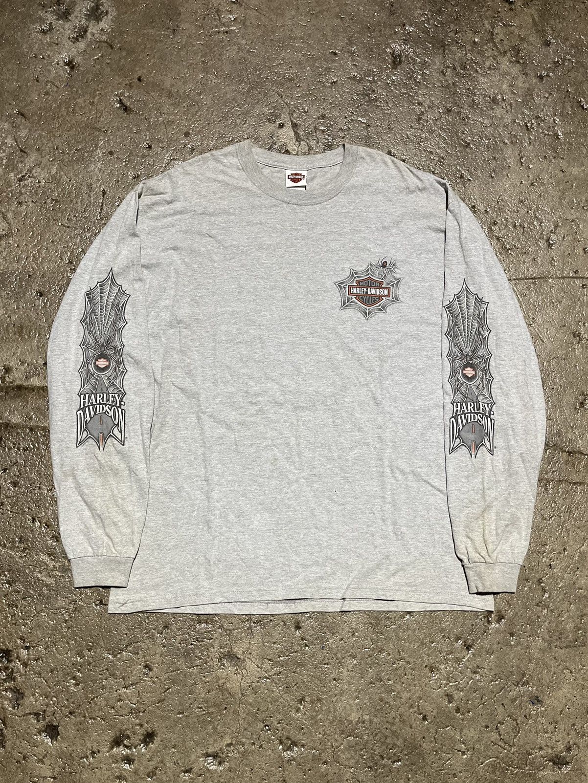 image of Crazy Vintage Harley Davidson Spider Web Y2K Long Sleeve in Grey, Men's (Size 2XL)