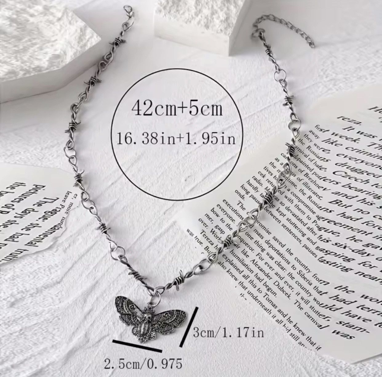 Jewelry Chrome Necklace Spike Post Barb Wire Punk Butterfly Chain Size ONE SIZE - 5 Thumbnail