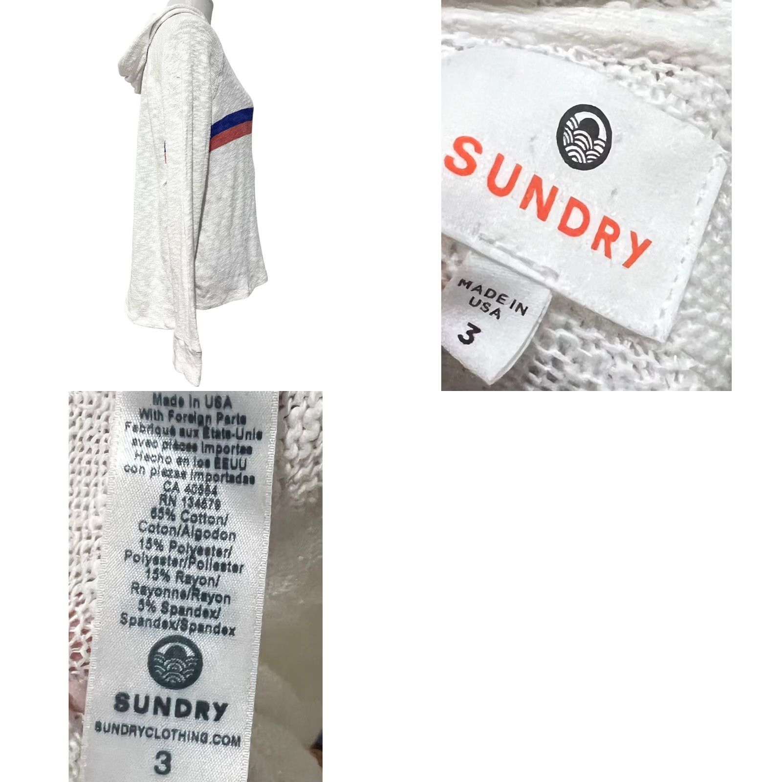 Sundry Sundry Hooded Sweater White L Oversized Slub Knit High Side Slits Slouchy Pullover Womens Size L / US 10 / IT 46 - 8 Thumbnail