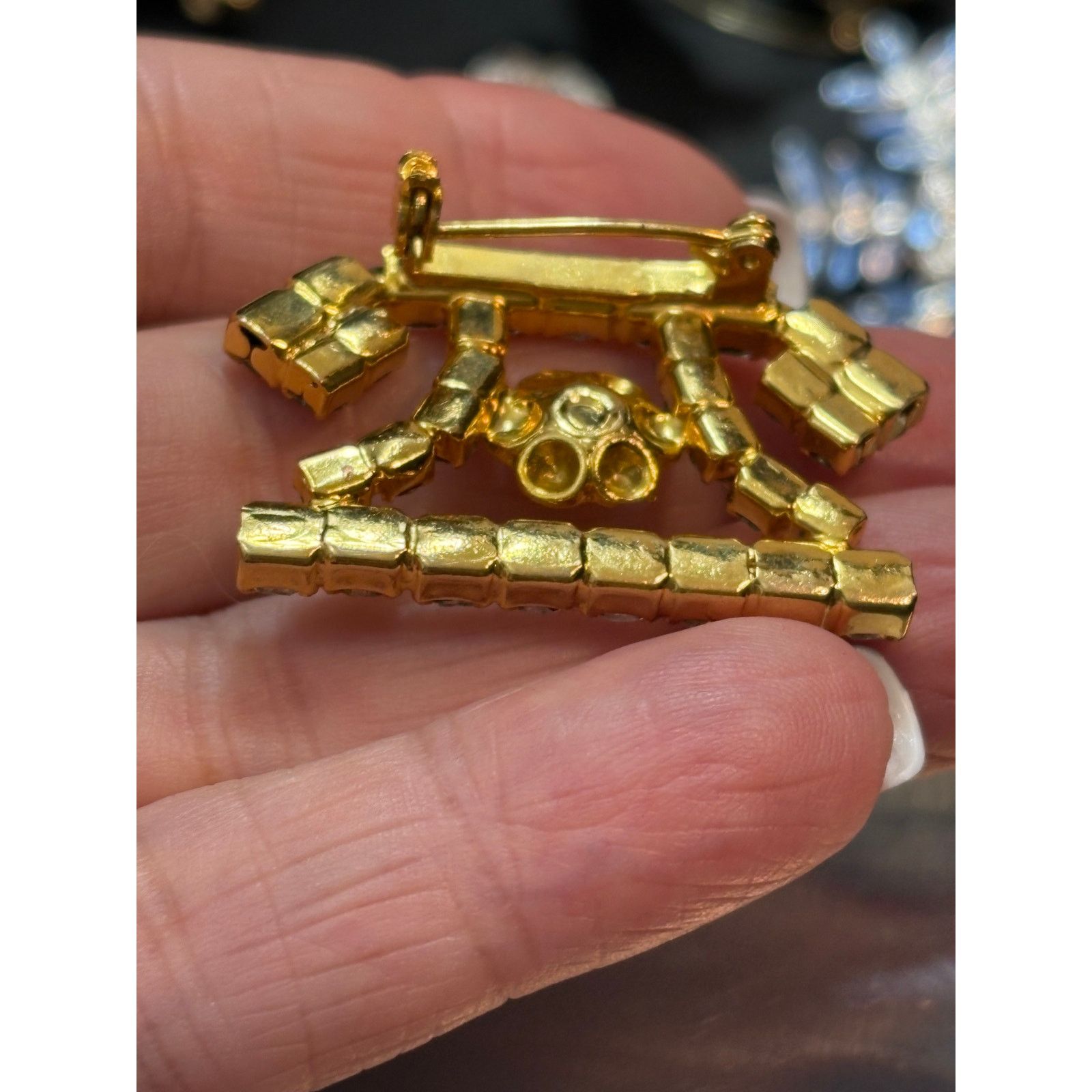 Other Vintage Rhinestone ART DECO TELEPHONE Style Brooch 1.75” Size ONE SIZE - 2 Thumbnail