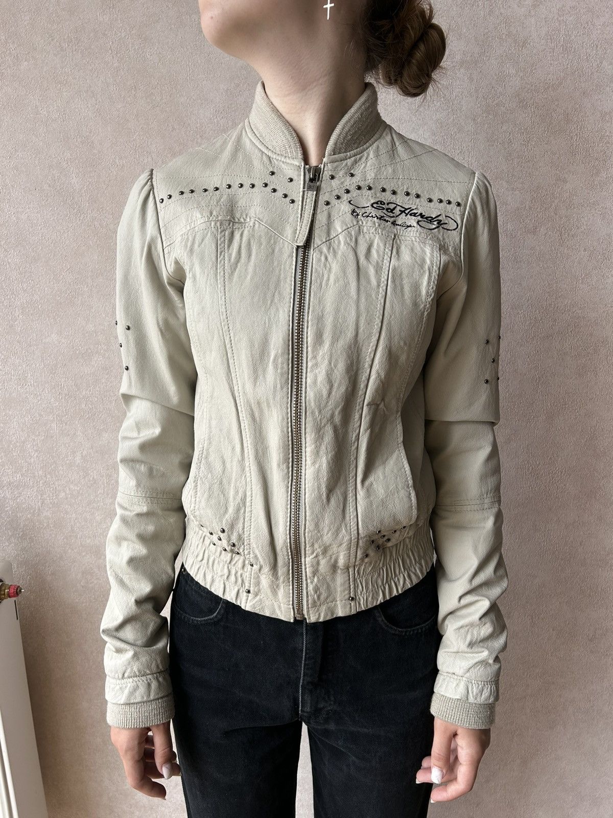 Ed Hardy Y2K Ed Hardy Studded Japan Style Tattoo Leather Jacket Size XS / US 0-2 / IT 36-38 - 7 Thumbnail