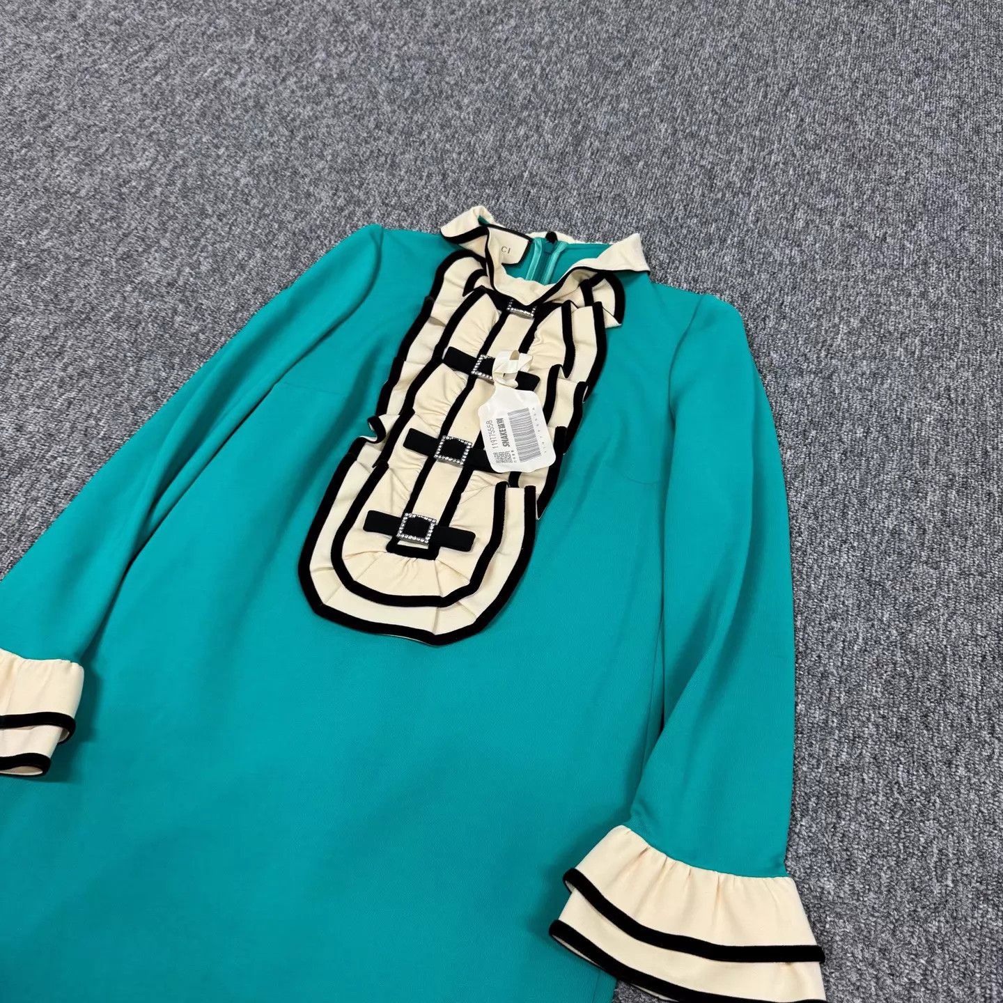 Gucci Gucci Women's Lake Green Tiger Head Embro Ruffled Dress S Size S / US 4 / IT 40 - 4 Thumbnail
