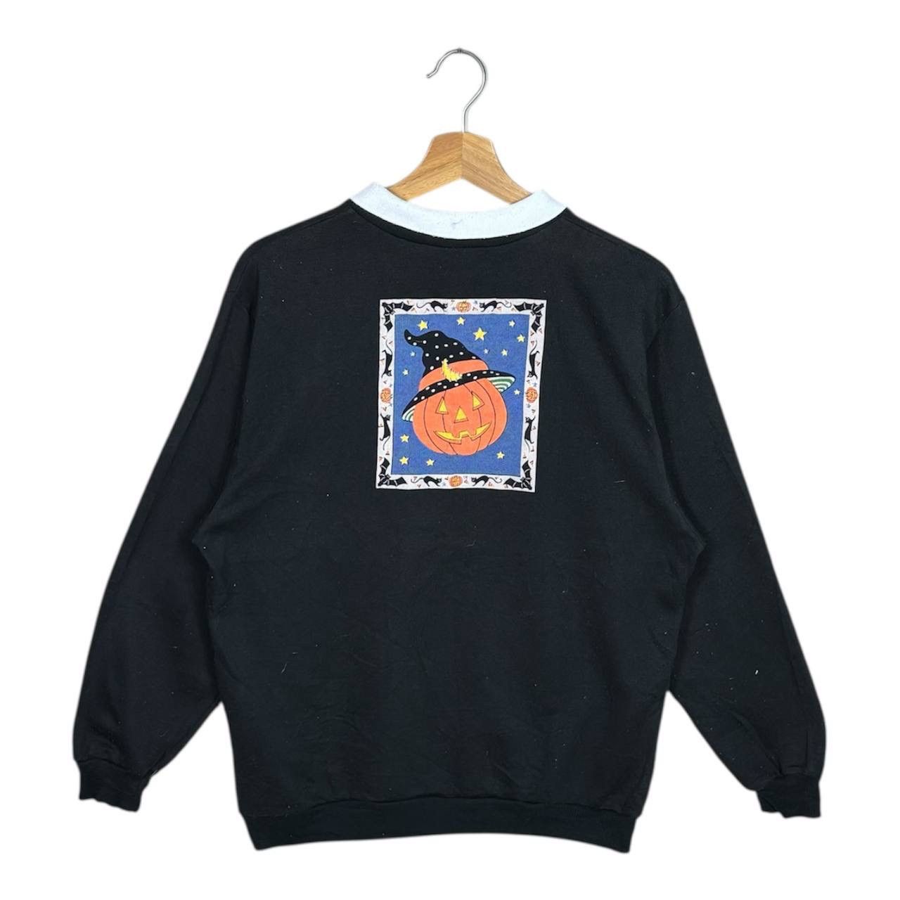 Vintage Vtg 90s Halloween Witch Cat Pumpkin Sweatshirt Double Sided Size US M / EU 48-50 / 2 - 2 Thumbnail