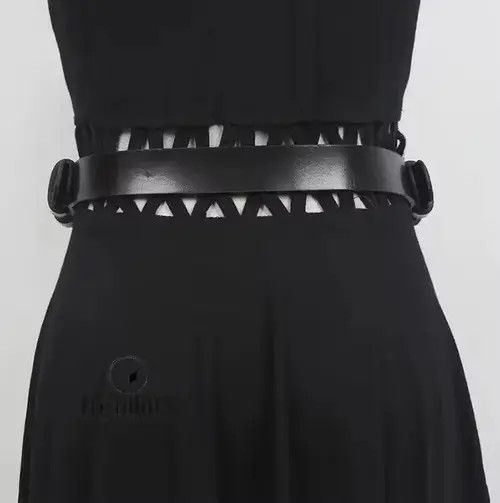 Other PU Leather Black Thick Metal Chain Long Wide Belt Size ONE SIZE - 3 Thumbnail