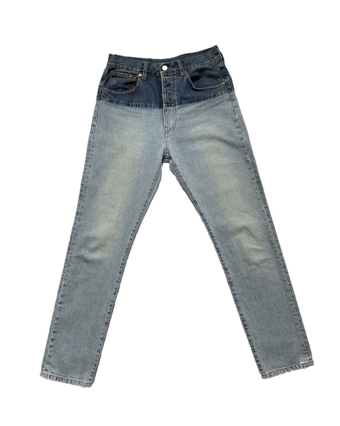 image of Vetements Ss19 Split Reworked Denim Jeans in Blue Denim, Men's (Size 30)