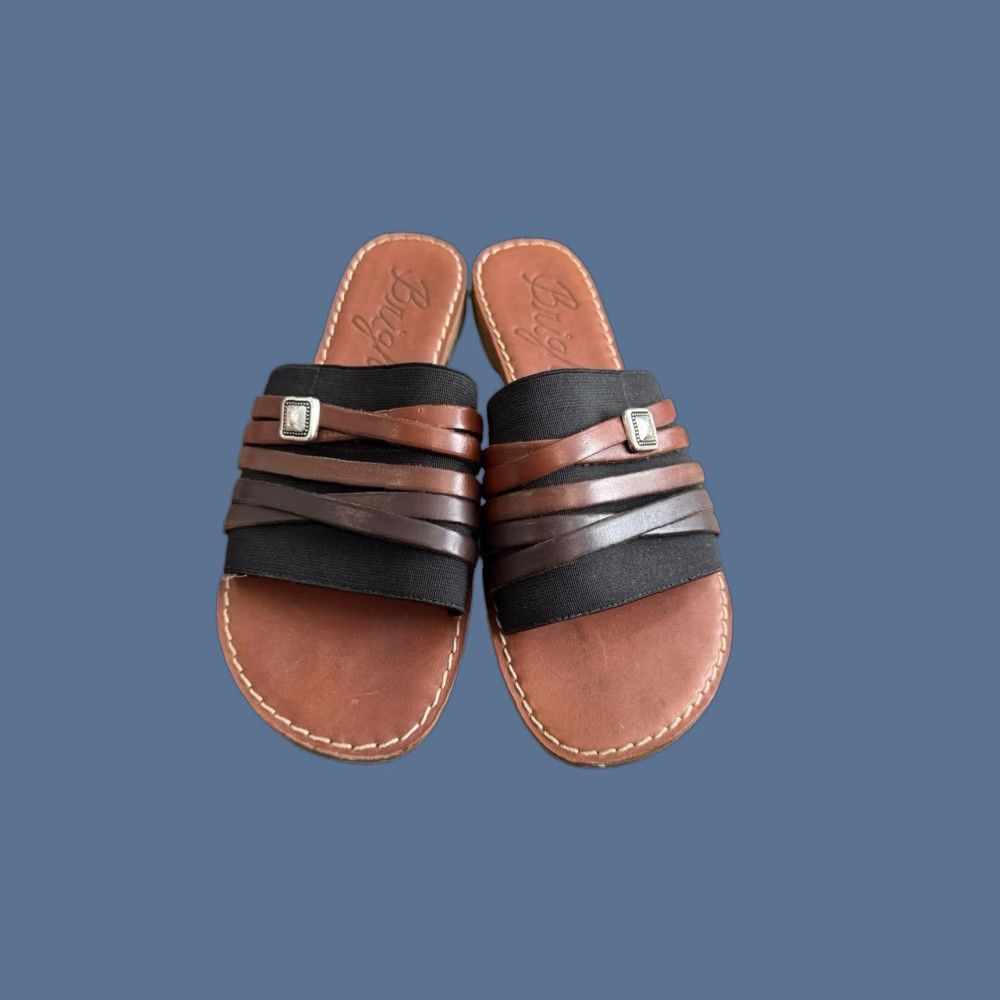 Brighton BRIGHTON Allman Flat Leather Sandals Women’s 7.5 M Brown Caramel Leather Upper Lining Insole EUC Slip-On Medallion Size US 8 / IT 38 - 1 Thumbnail