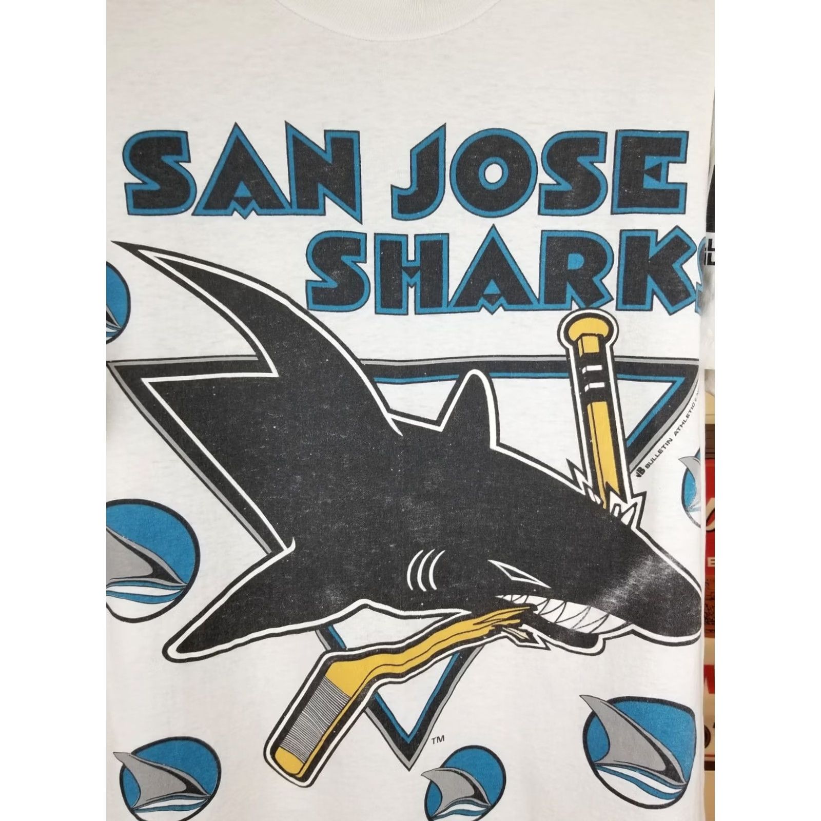 NHL VINTAGE 91' SAN JOSE SHARK NHL HOCKEY T-SHIRT 2 SIDE PRINT COTTON XLARGE White Mens Size US XL / EU 56 / 4 - 2 Thumbnail