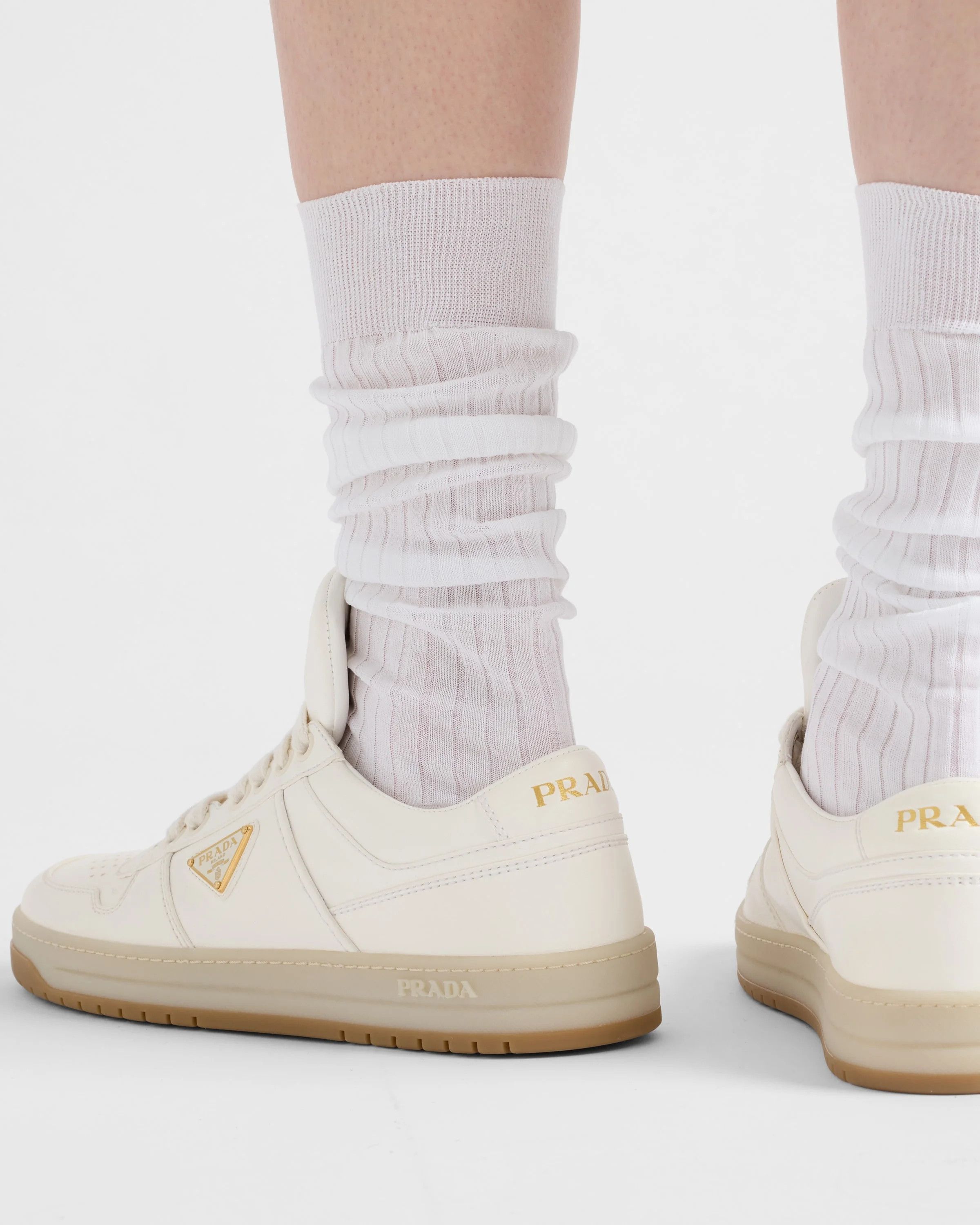 Prada o1B3y1r0526 Downtown Nappa Leather Sneakers in Ivory Size US 7 / IT 37 - 3 Thumbnail