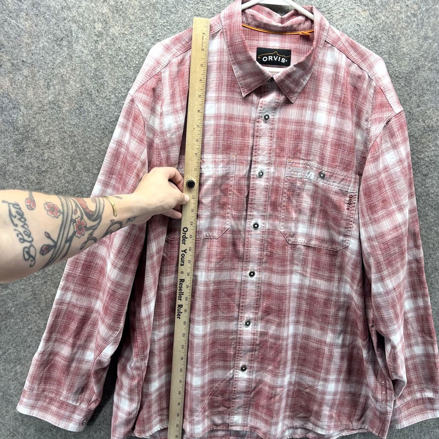 Orvis Orvis Shirt Mens 2XL Red Plaid Polyester Long Sleeve Snap Front Pockets Casual Size US XXL / EU 58 / 5 - 7 Thumbnail