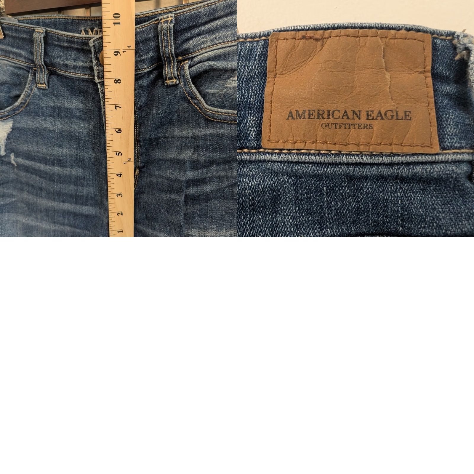 American Eagle Outfitters American Eagle Hi Rise Jeggings Womens 8 Short Distressed Denim Skinny Jeans Blue Slim Stretch 5-Pocket Lifted Rise Jeans Mens Womens Girls Size 30" / US 8 / IT 44 - 8 Thumbnail