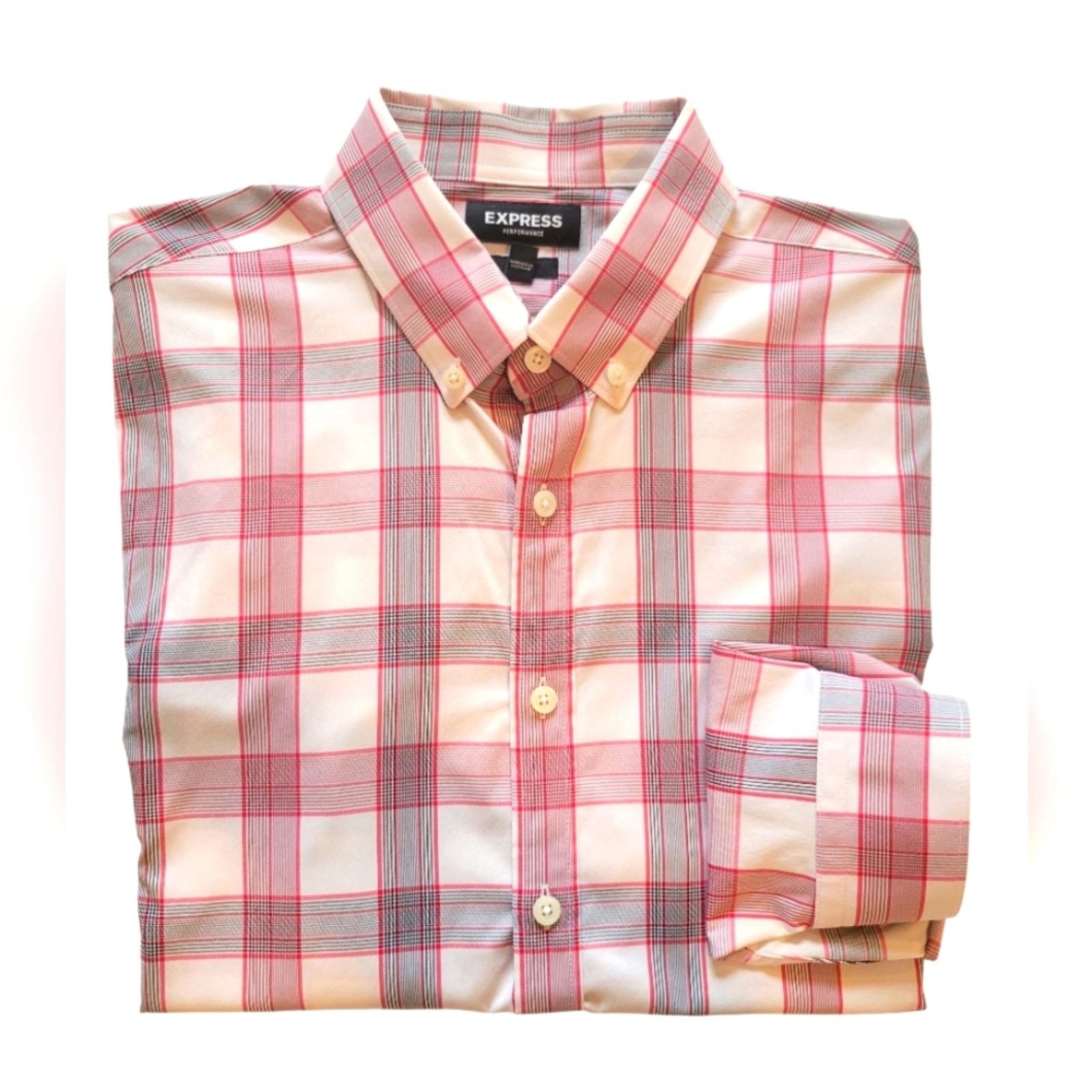Express EXPRESS Men's Long Sleeve Red White Black Plaid Button Front Size US L / EU 52-54 / 3 - 1 Thumbnail