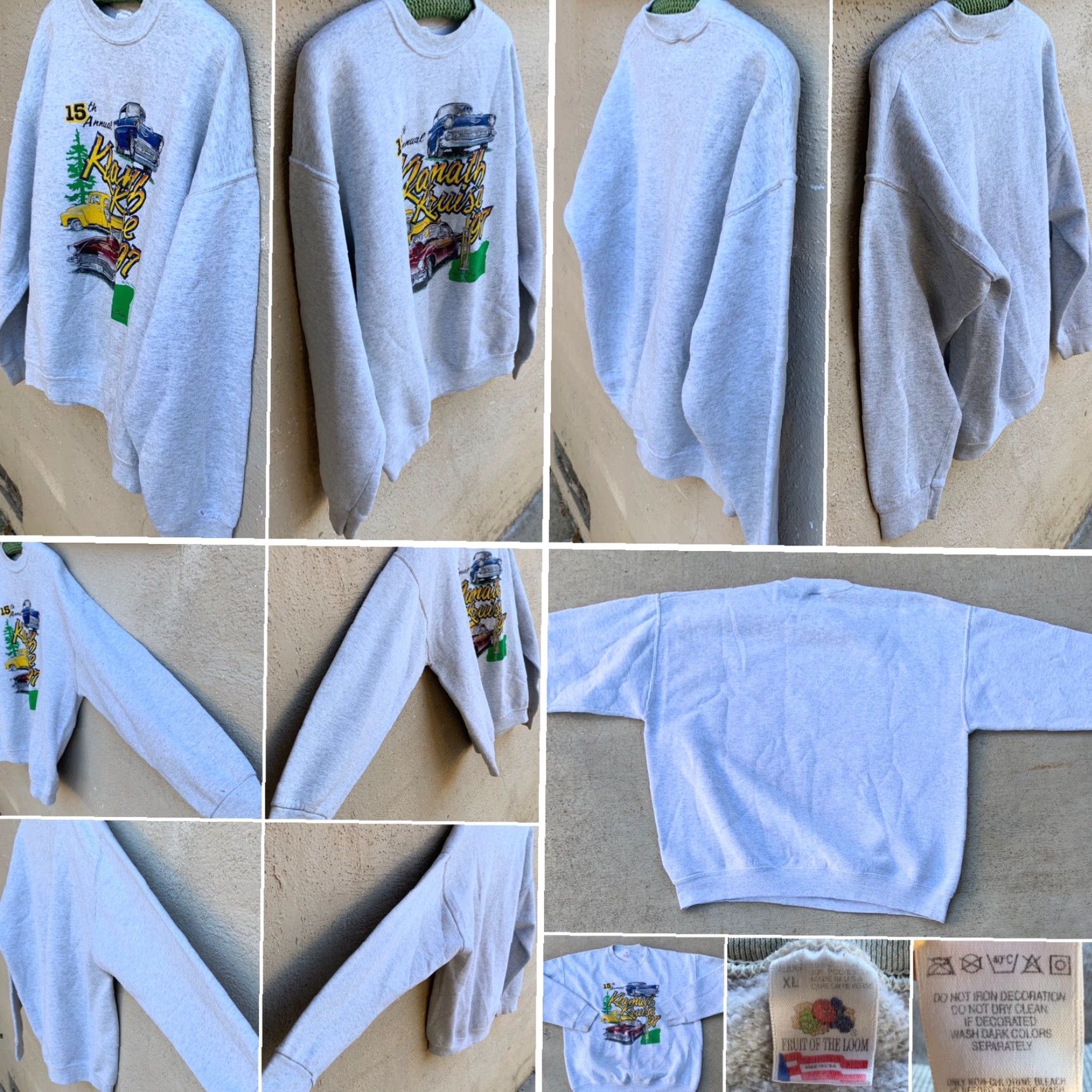 Fruit Of The Loom Vintage 15th Annual Klamath Kruise ’97 Sweatshirt Oregon 1990s XL Gray Graphic Sweatshirt Mens Size US XL / EU 56 / 4 - 3 Thumbnail