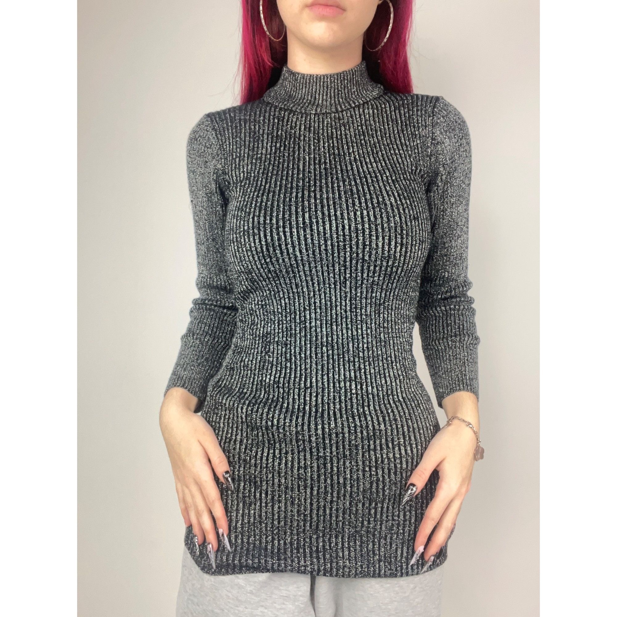 Other Silver Shiny Glittery Turtleneck Sweater Size S / US 4 / IT 40 - 1 Thumbnail