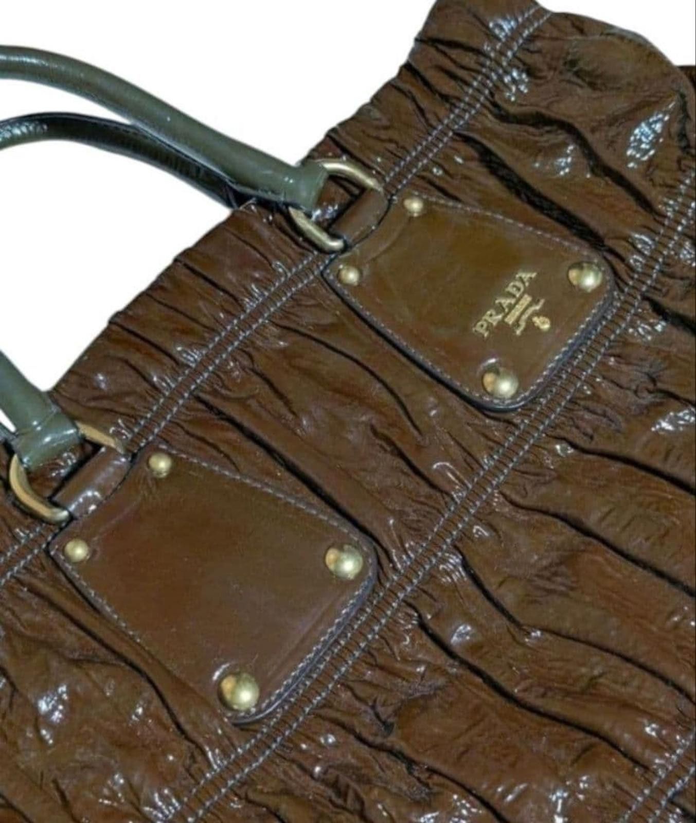Prada Prada - Brown Patent Leather Tote Bag Size ONE SIZE - 7 Thumbnail