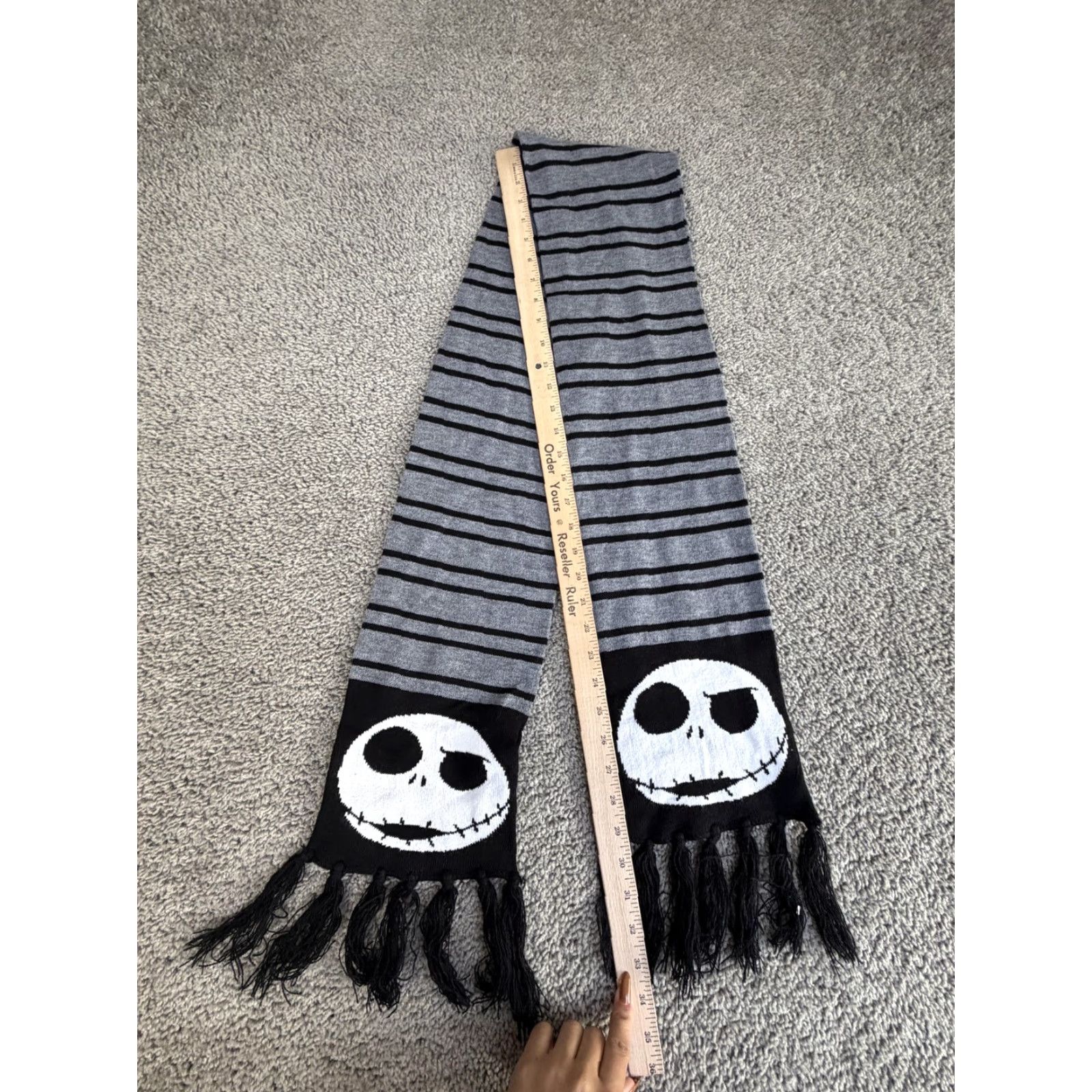 Disney Disney Scarf Womens One Size Gray Striped Jack Skellington Fringe Knit Winter Size ONE SIZE - 4 Thumbnail