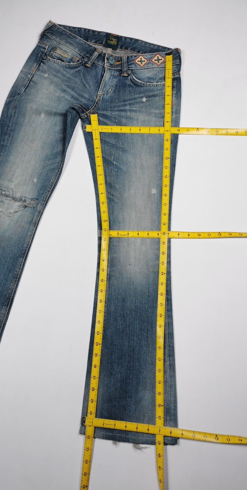 Edwin Flare Bootcut Edwin Something Vienus Distressed Jeans Size 30" / US 8 / IT 44 - 12 Thumbnail