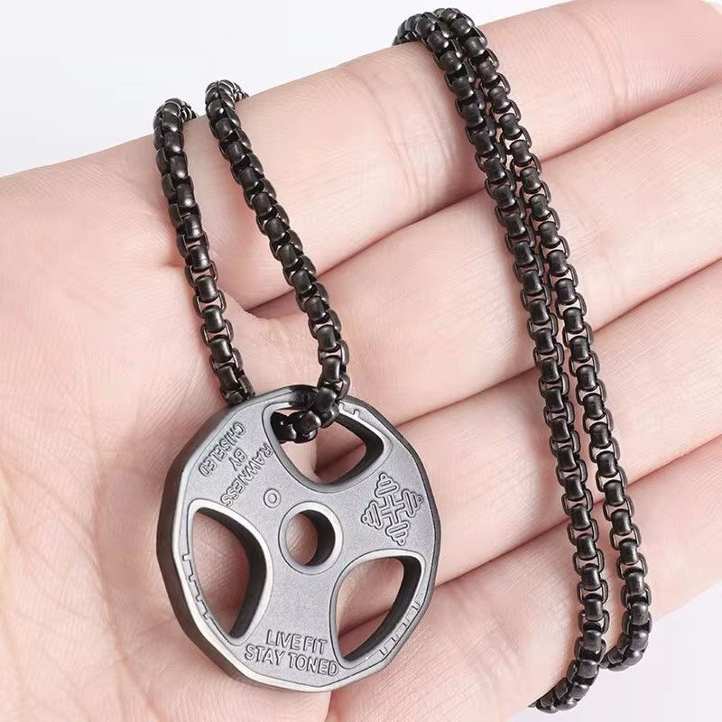 Vintage Retro Black Plate Dumbbell Necklace Size ONE SIZE - 1 Thumbnail