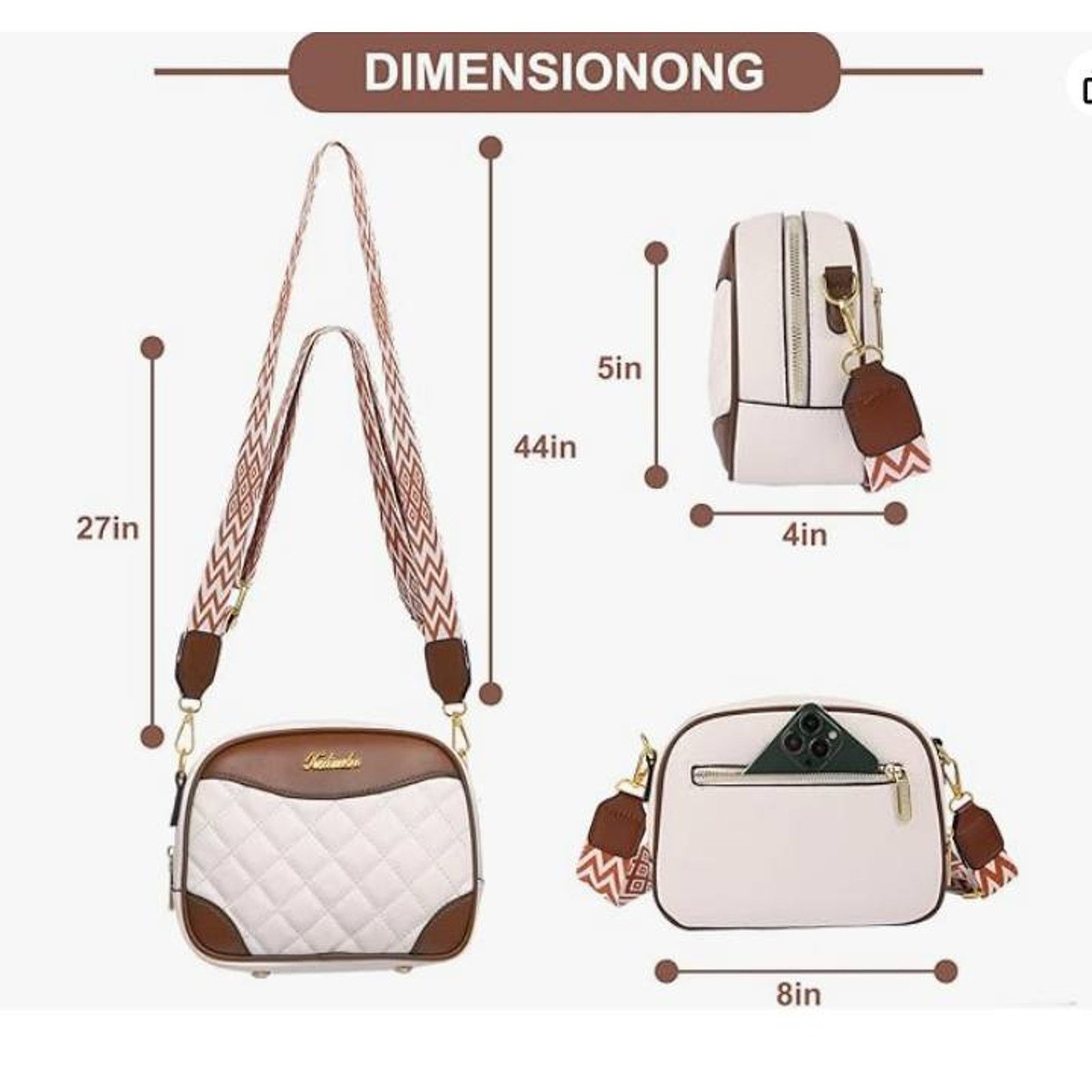 The Unbranded Brand Quilted crossbody bag shoulder bag, Wide Straps, Cream Size ONE SIZE - 5 Thumbnail