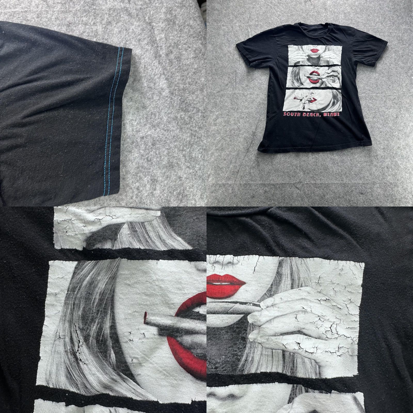 Vintage VINTAGE South Beach Miami Shirt Mens Small Black Smoking Lips Graphic Tee Souvenir Size US S / EU 44-46 / 1 - 8 Thumbnail