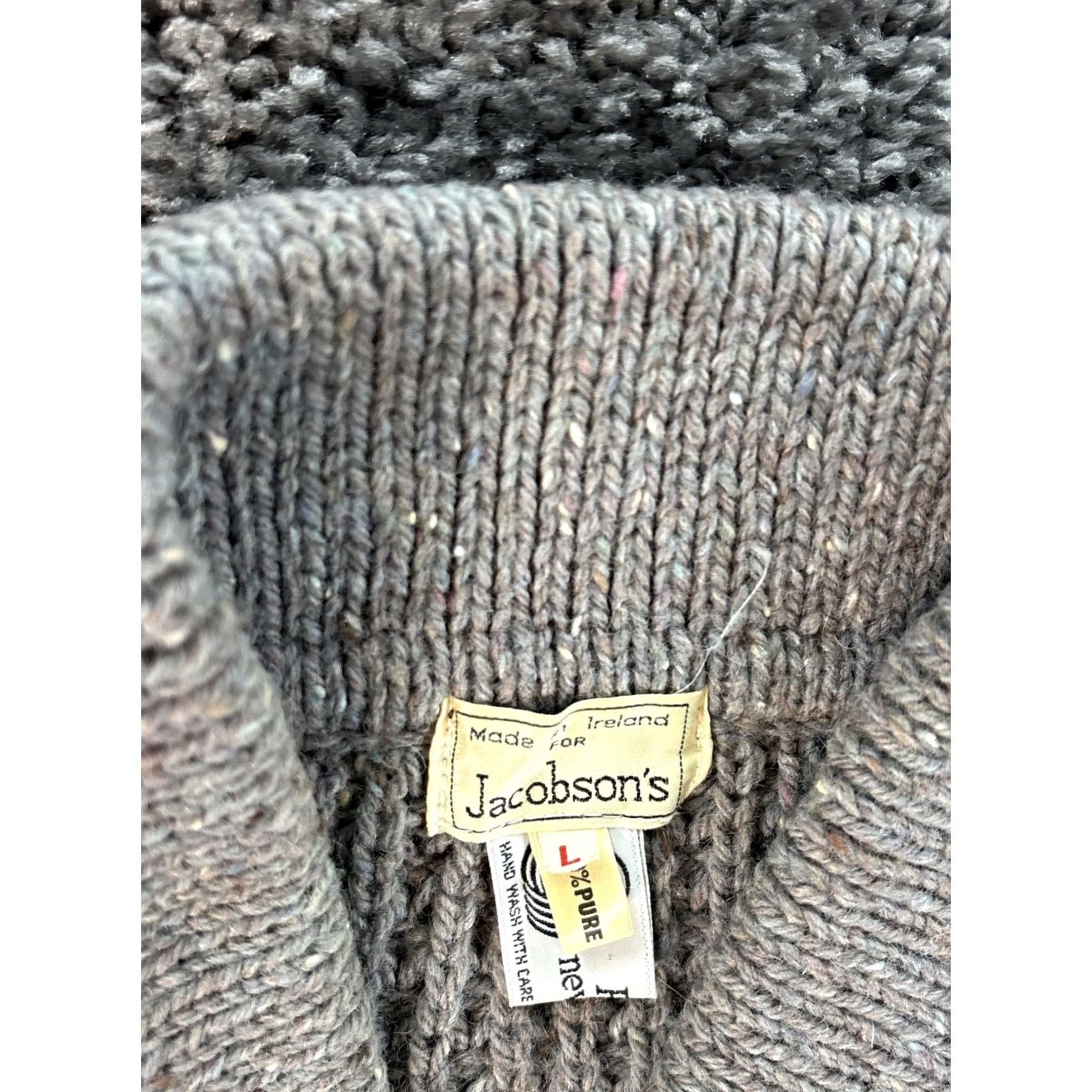 Vintage VINTAGE Jacobsons Shawl Sweater L Gray Wool Chunky Knit Speckled Ireland 90s Mens L Ivory 1980s Boho Ireland Wool Mens L Size US L / EU 52-54 / 3 - 4 Thumbnail