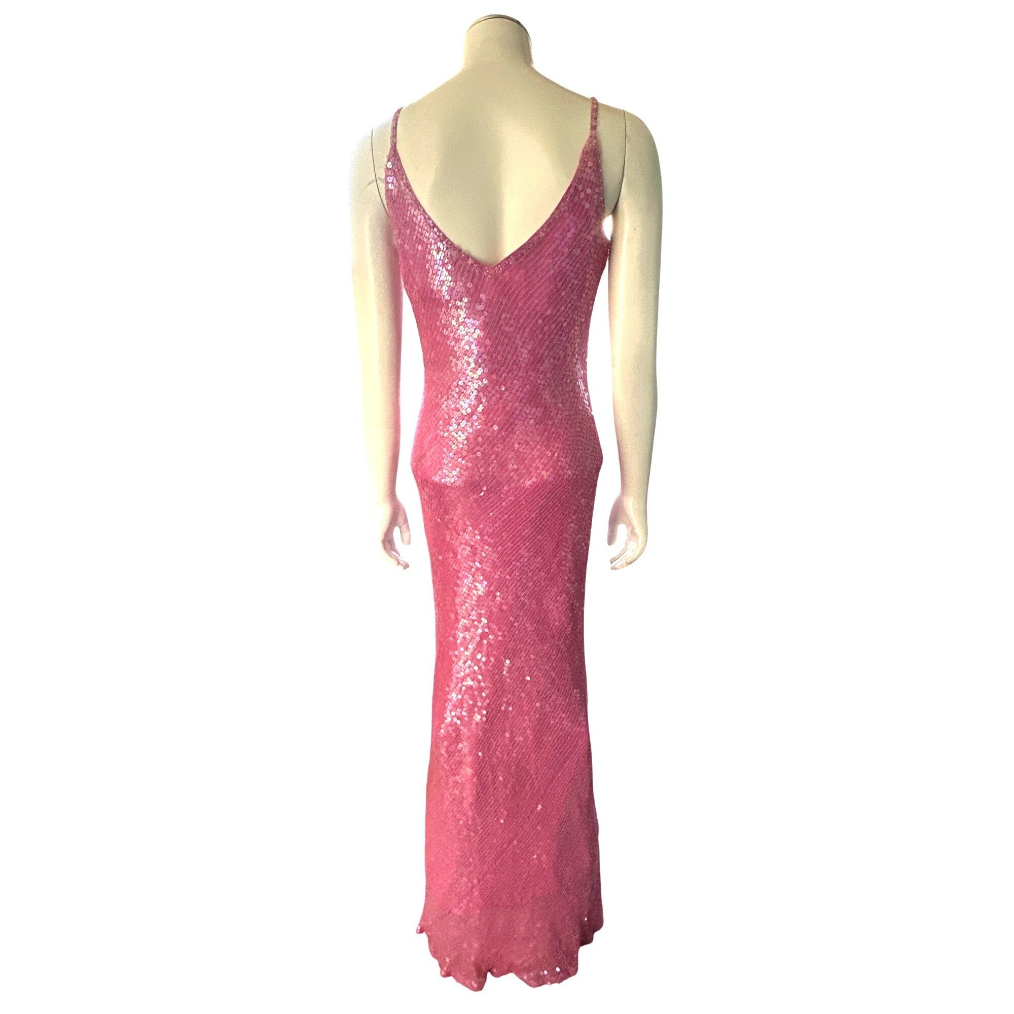 Other Scala Small Pink Silk Sequin Bias Cut Gown V Back Barbiecore Size S / US 4 / IT 40 - 5 Thumbnail