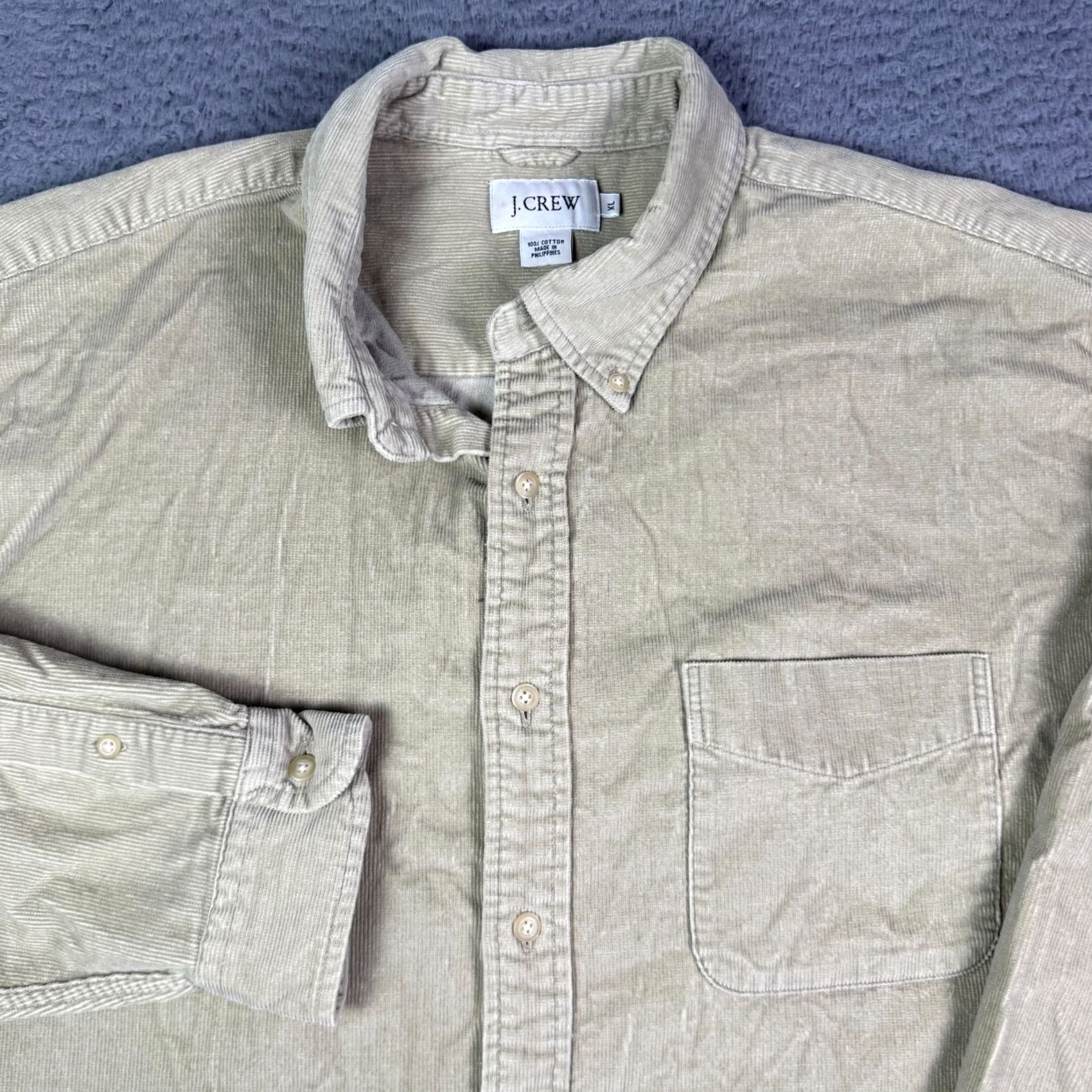 J.Crew J. Crew Fine Wale Corduroy Button Shirt Mens XL Beige Khaki Pocket Long Sleeve Size US XL / EU 56 / 4 - 2 Thumbnail