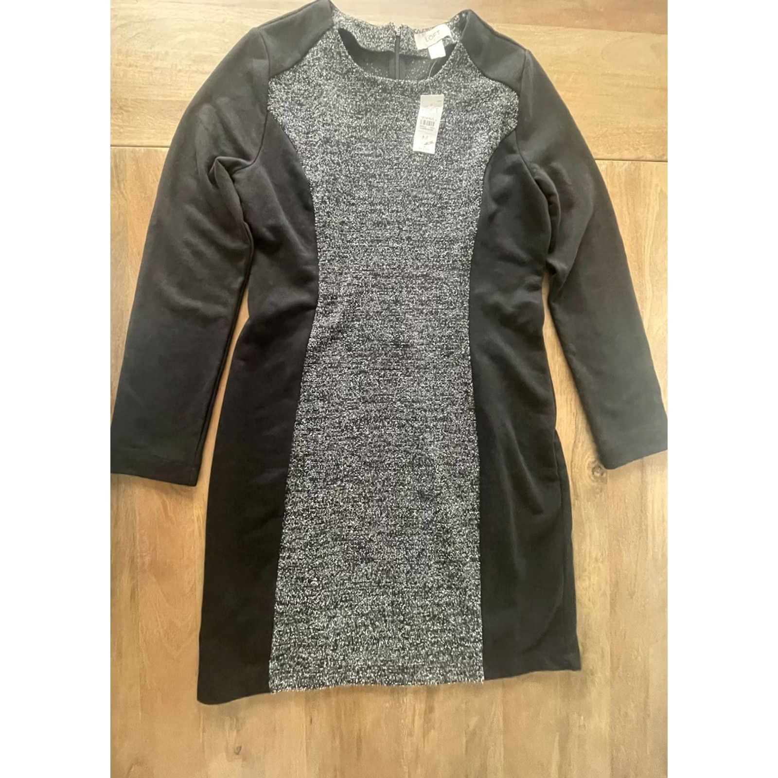 Ann Taylor Ann Taylor LOFT Women’s Colorblock Dress with Black Slimming Sides Size M Gray Multicolor Midi 3/4 Sleeve Size M / US 6-8 / IT 42-44 - 2 Thumbnail