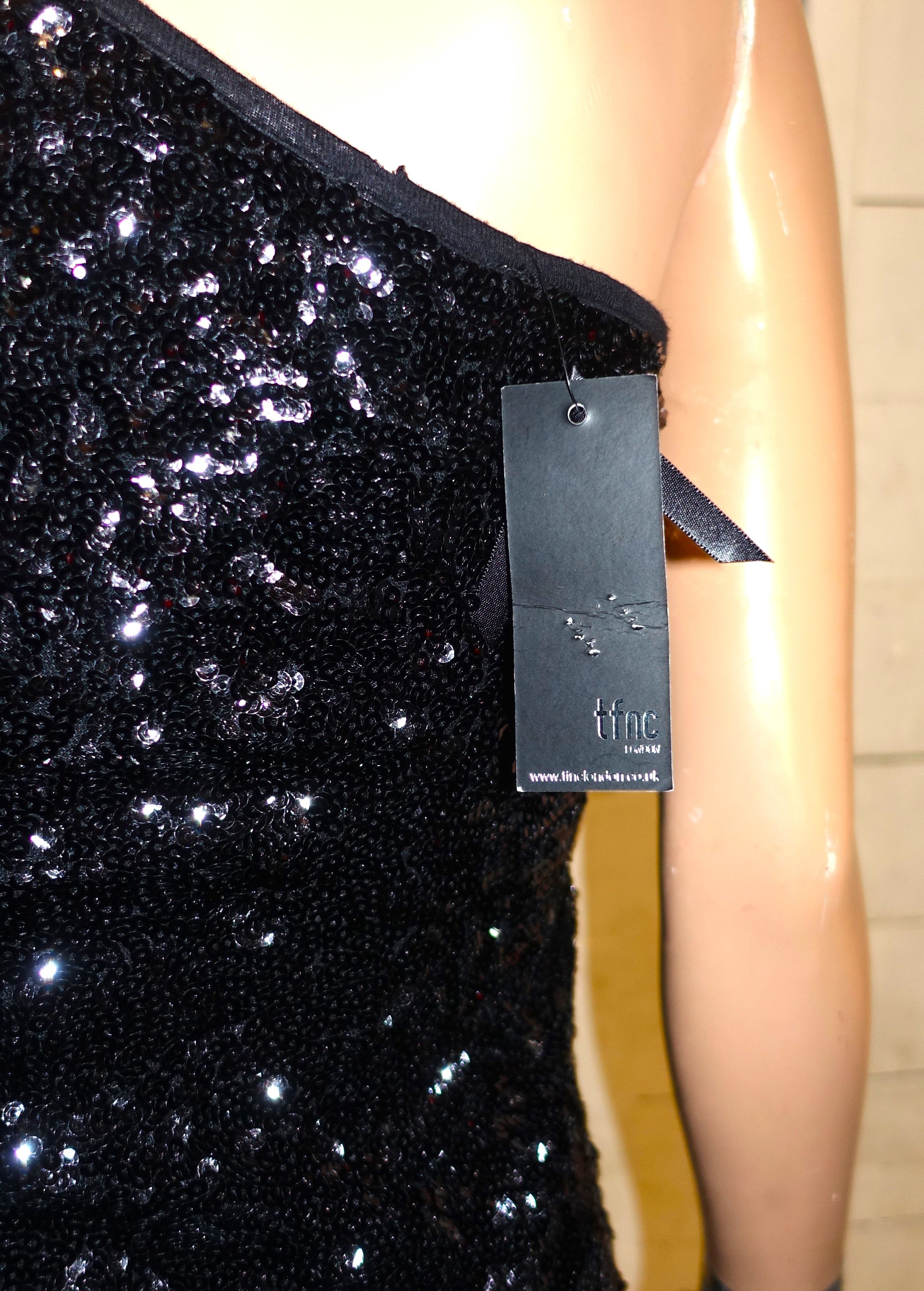 Other TFNC Black Sequin One Shoulder Dress S NWT Size S / US 4 / IT 40 - 6 Thumbnail