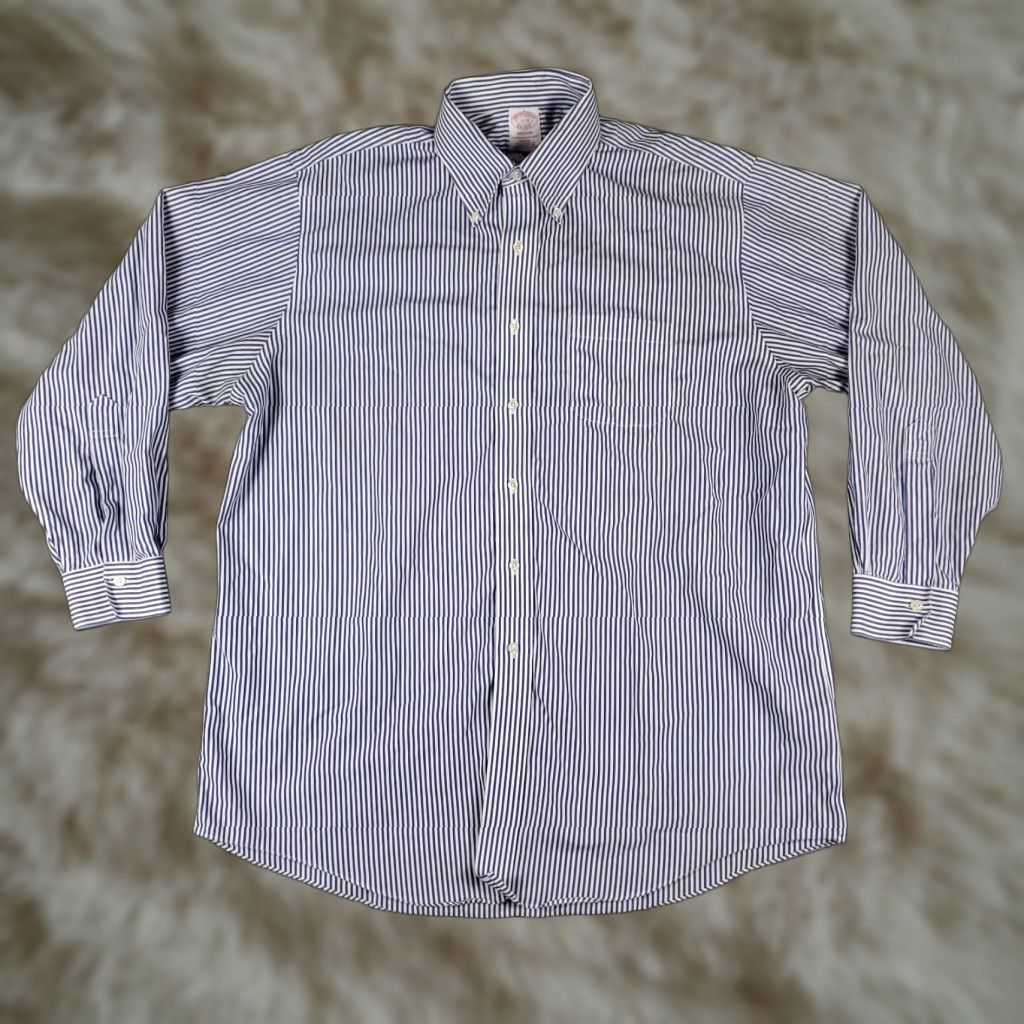 Brooks Brothers Brooks Brothers Shirt Mens 17 Dress Shirt Long Sleeve Blue Striped 100% Cotton Non-Iron Button-Down Regular Fit Mens Size 46R - 1 Thumbnail