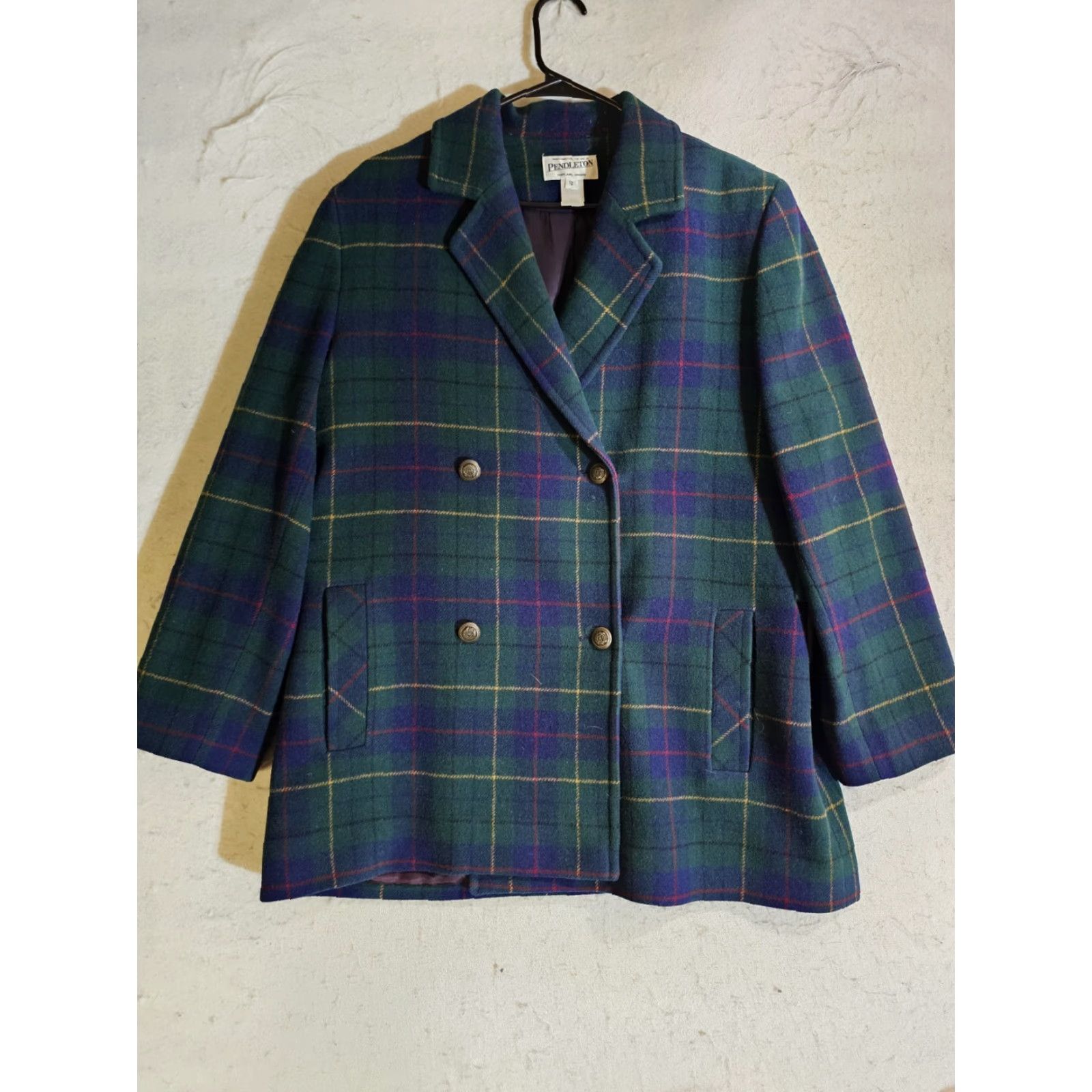 Pendleton VINTAGE Pendleton Jacket Wool Plaid Double Breasted Size 12 Women's Blue Green 90s Classic Size XL / US 12-14 / IT 48-50 - 2 Thumbnail
