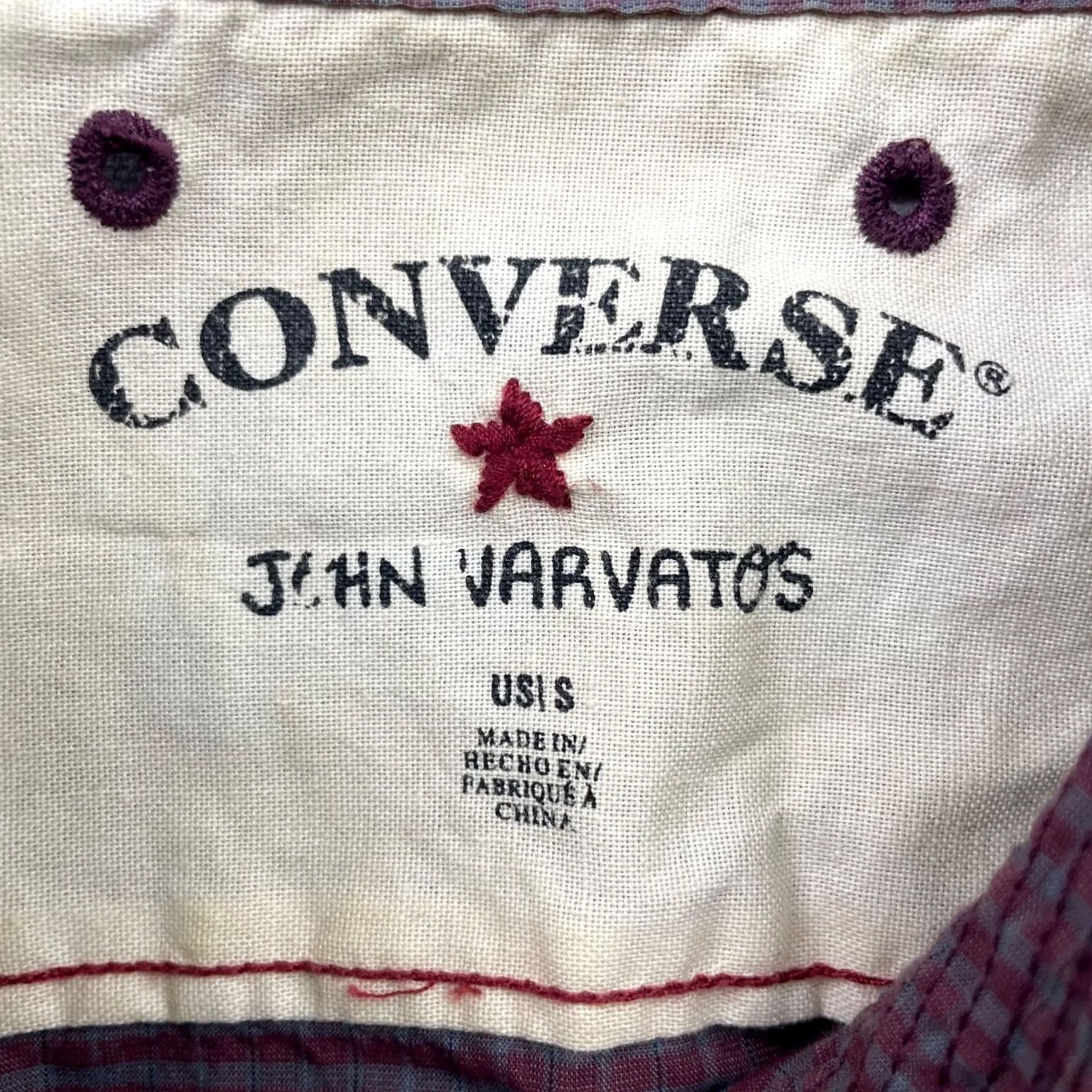 John Varvatos Converse x John Varvatos Men's Button Shirt Burgundy Plaid 100% Cotton Long Sleeve Small Regular Mens Size US S / EU 44-46 / 1 - 3 Thumbnail