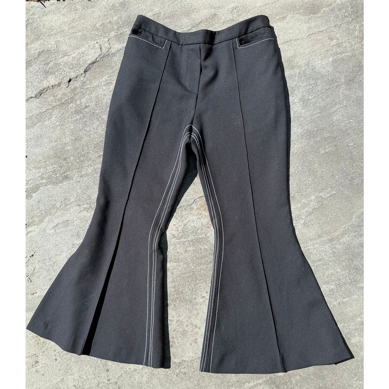 ELLERY Ellery Black Flared Trousers White Contrast Stitching Size 4 Size 27" / US 4 / IT 40 - 1 Thumbnail