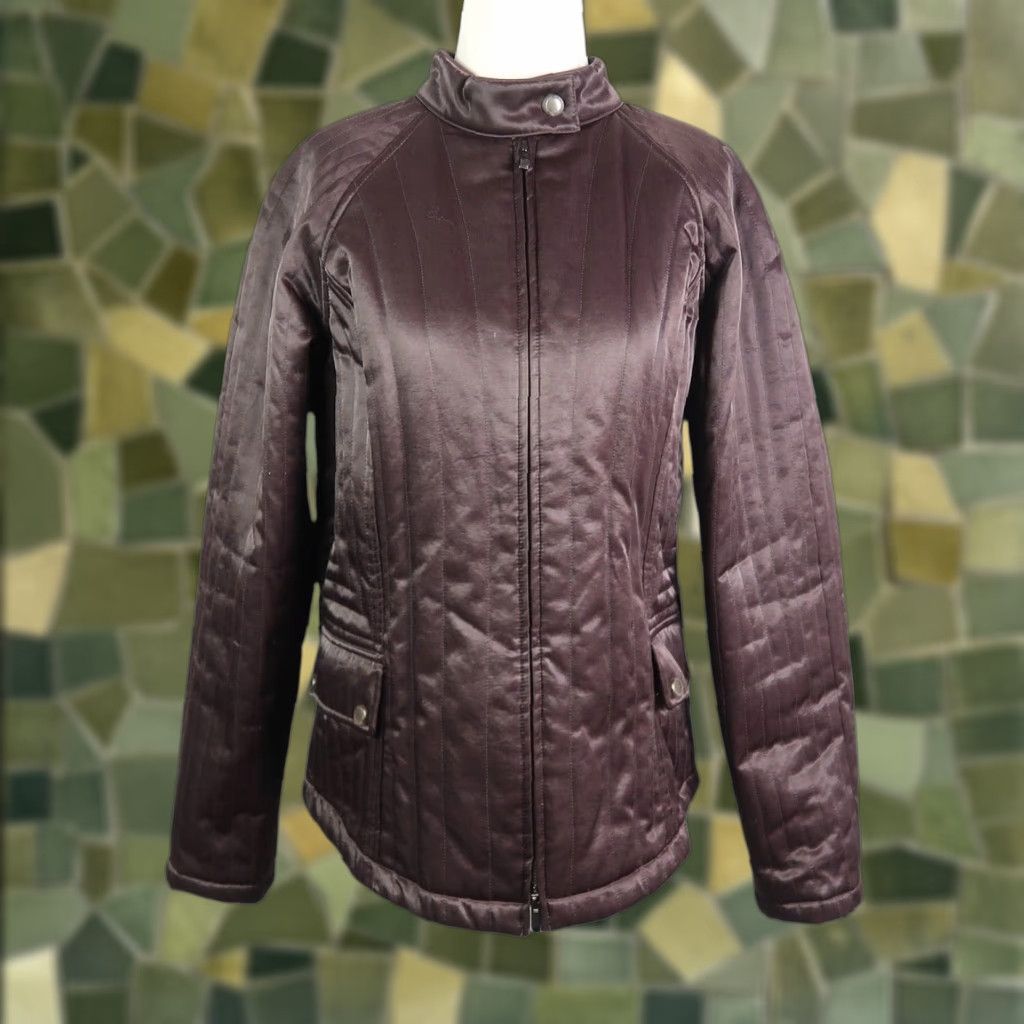 Liz Claiborne VINTAGE Liz Claiborne Jacket Satin Zip Front Dark Brown M Womens Short Long Sleeve Cotton Satin Solid Casual Fall Spring 2000s Mens Womens Size M / US 6-8 / IT 42-44 - 1 Thumbnail