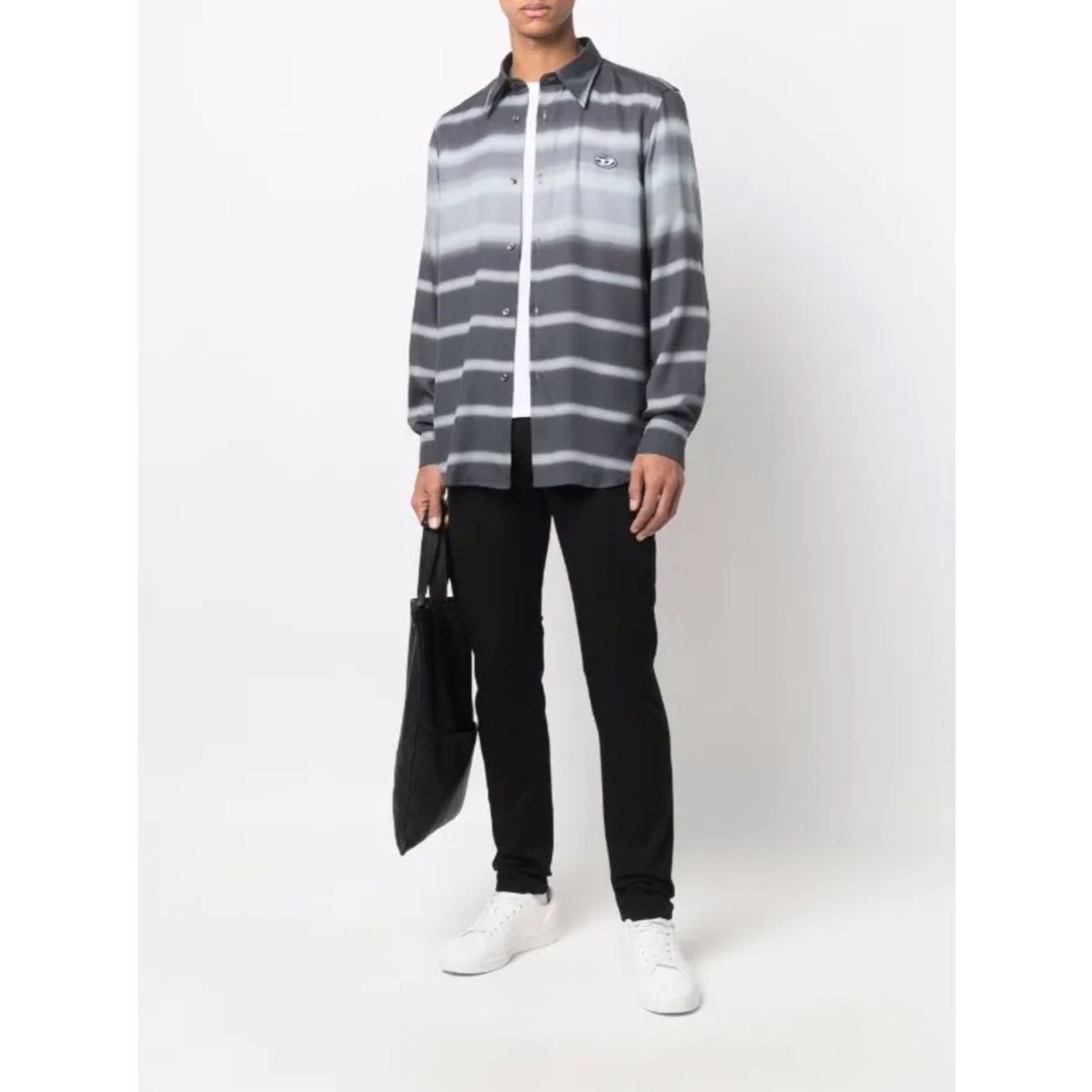 Diesel Diesel S-Tucker Stripe Lyocell Shirt XXL Gray Horizontal St Size US XXL / EU 58 / 5 - 1 Thumbnail