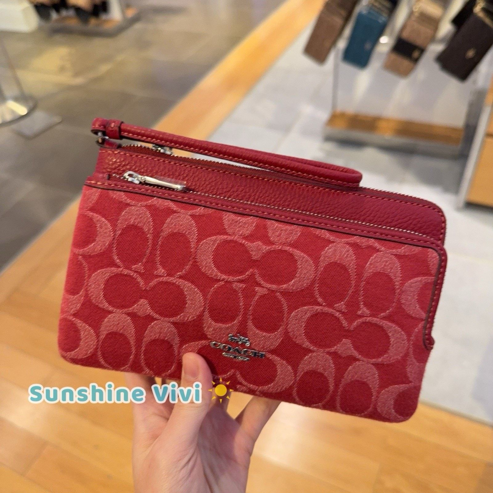 Coach NWT Coach CDN22 Double Zip Wallet Signature Denim True Red Size ONE SIZE - 4 Thumbnail