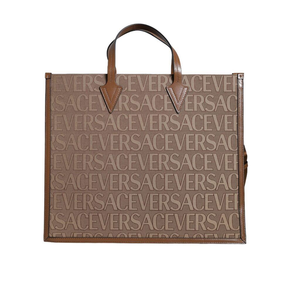 Versace Versace Brown Top Handle Jacquard Leather Logo Crossbody Tot Size ONE SIZE - 7 Thumbnail