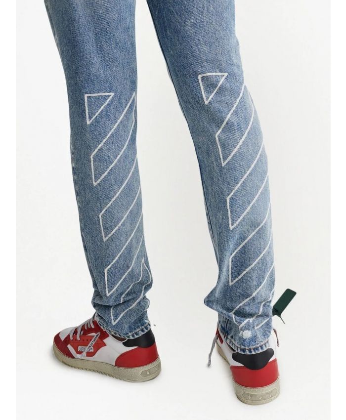Off-White o1gr1nt1124 Diag Outline Paint Skinny Jeans in Vintage Blue Size US 33 - 5 Thumbnail