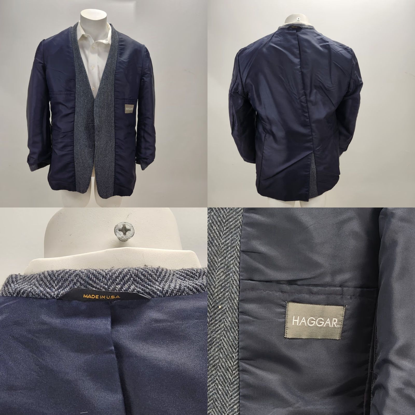 Vintage VINTAGE Hagger Blazer Men 44 Wool Blue Gray Herringbone Tweed 80s 90s Preppy Suit Jacket Size 44R - 8 Thumbnail