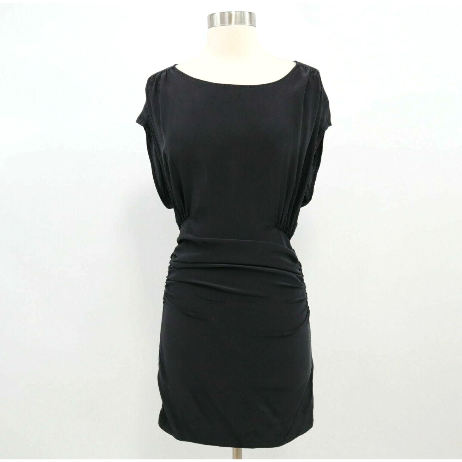 image of Elizabeth And James Blouson Dress Womens Size 0 Black Lbd 100% Silk Ruched Dolman in White