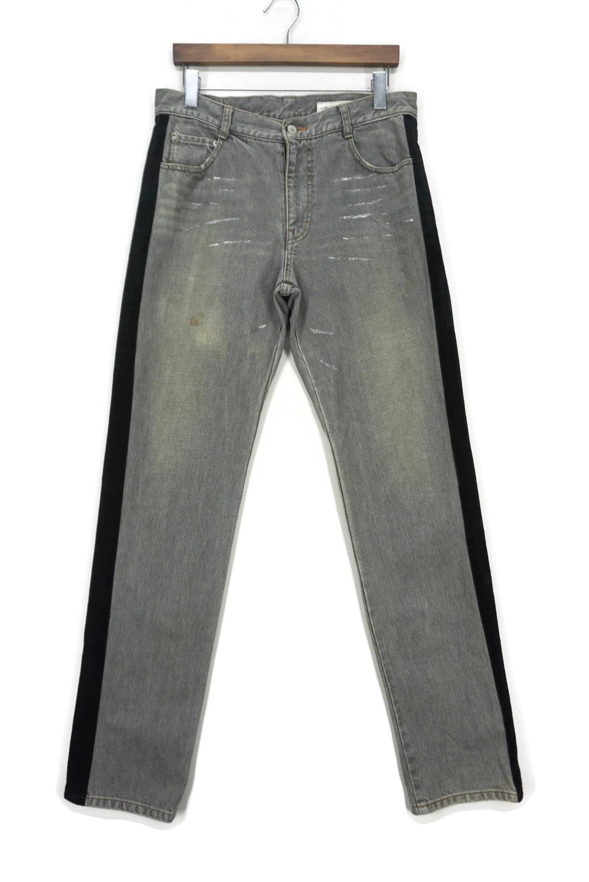 image of Rockers Straight Leg Jeans E Hyphen World Gallery Velour Trim in Grey, Men's (Size 34)